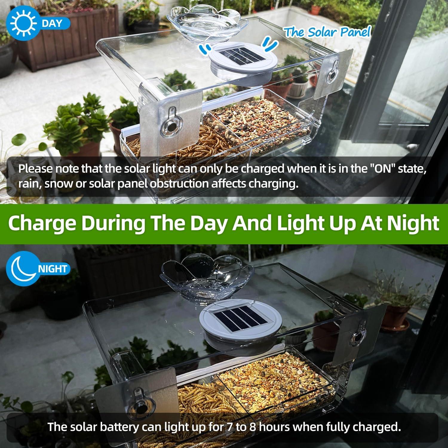 Comedero para Aves de Ventana WENMIXER con Luz Solar 473ml