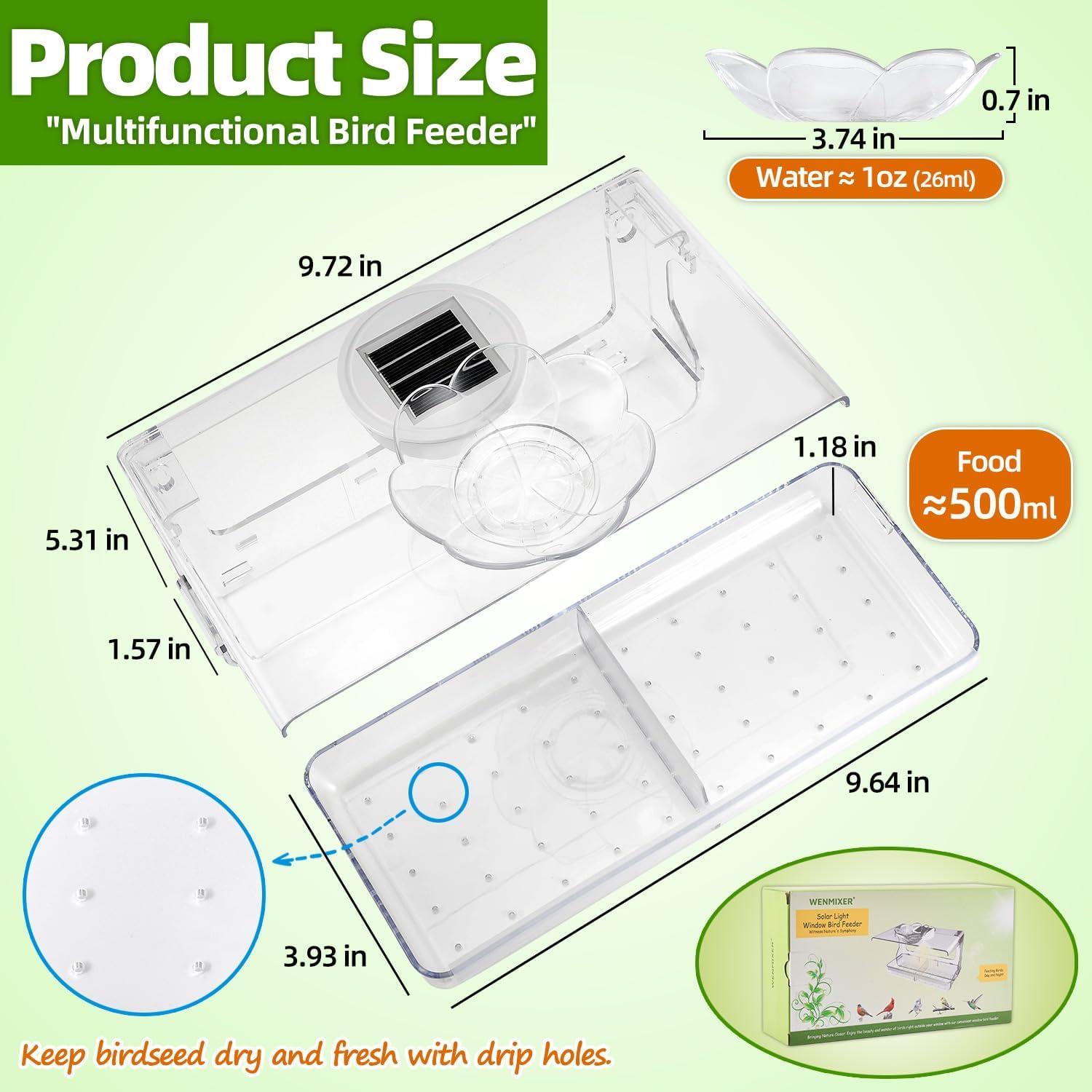 Comedero para Aves de Ventana WENMIXER con Luz Solar 473ml