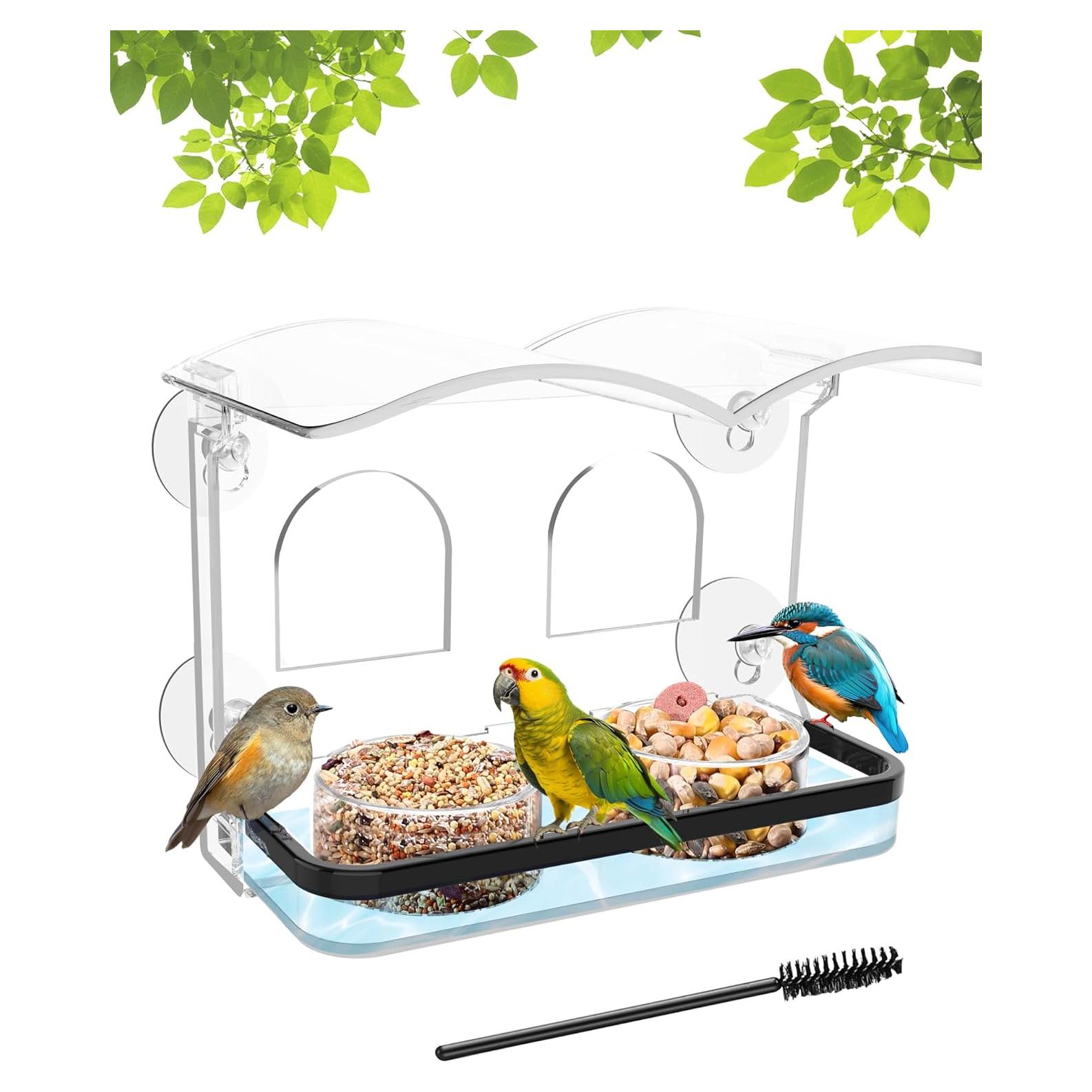 Comedero para Aves de Ventana COJOSQC Acrílico Transparente