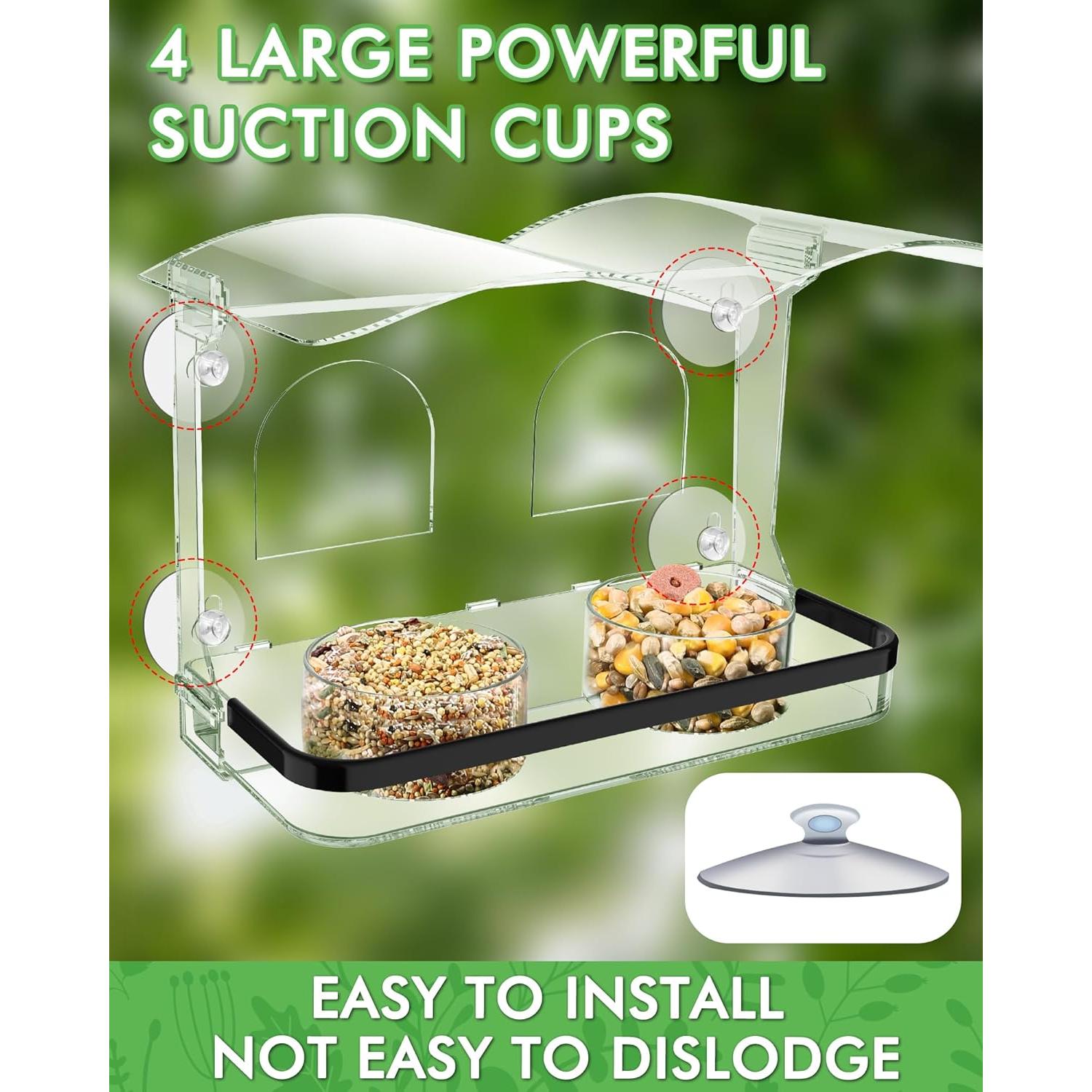 Comedero para Aves de Ventana COJOSQC Acrílico Transparente