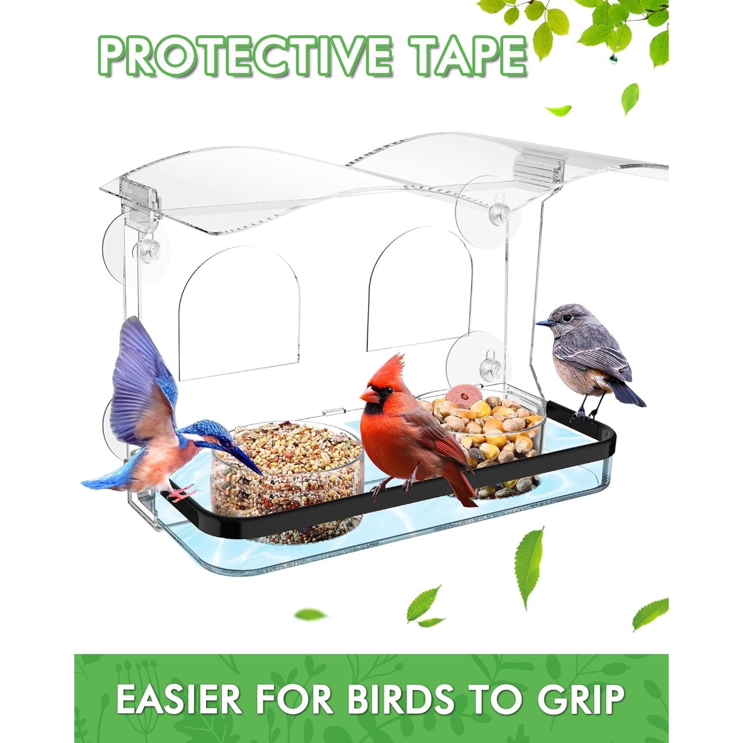 Comedero para Aves de Ventana COJOSQC Acrílico Transparente