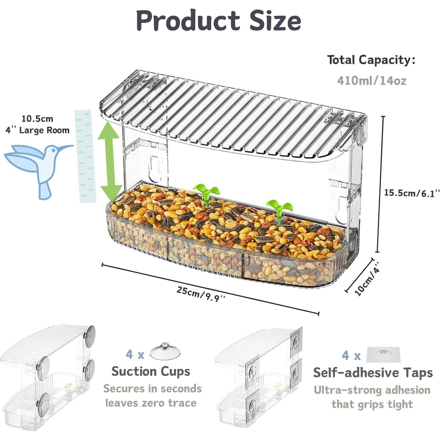 Comedero de Aves Kassiva Transparente para Ventana 26.4x11.2cm