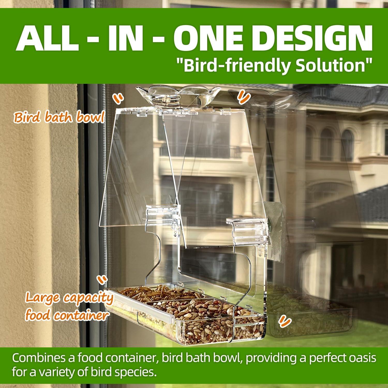 Comedero para Aves de Ventana WENMIXER 473ml Transparente