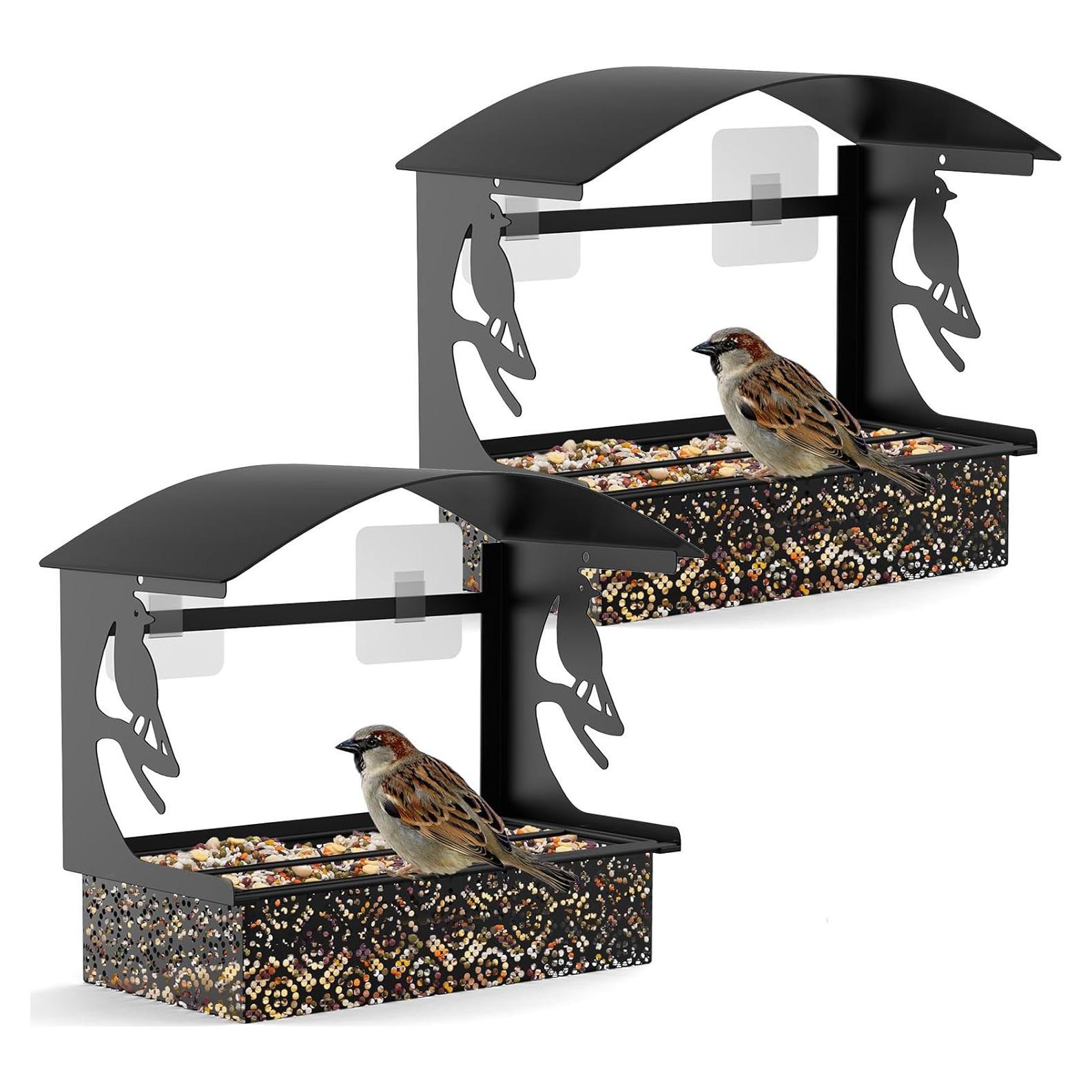 Comedero para Aves de Ventana Tonitrui Metal Negro 2Pack 4 Tazas