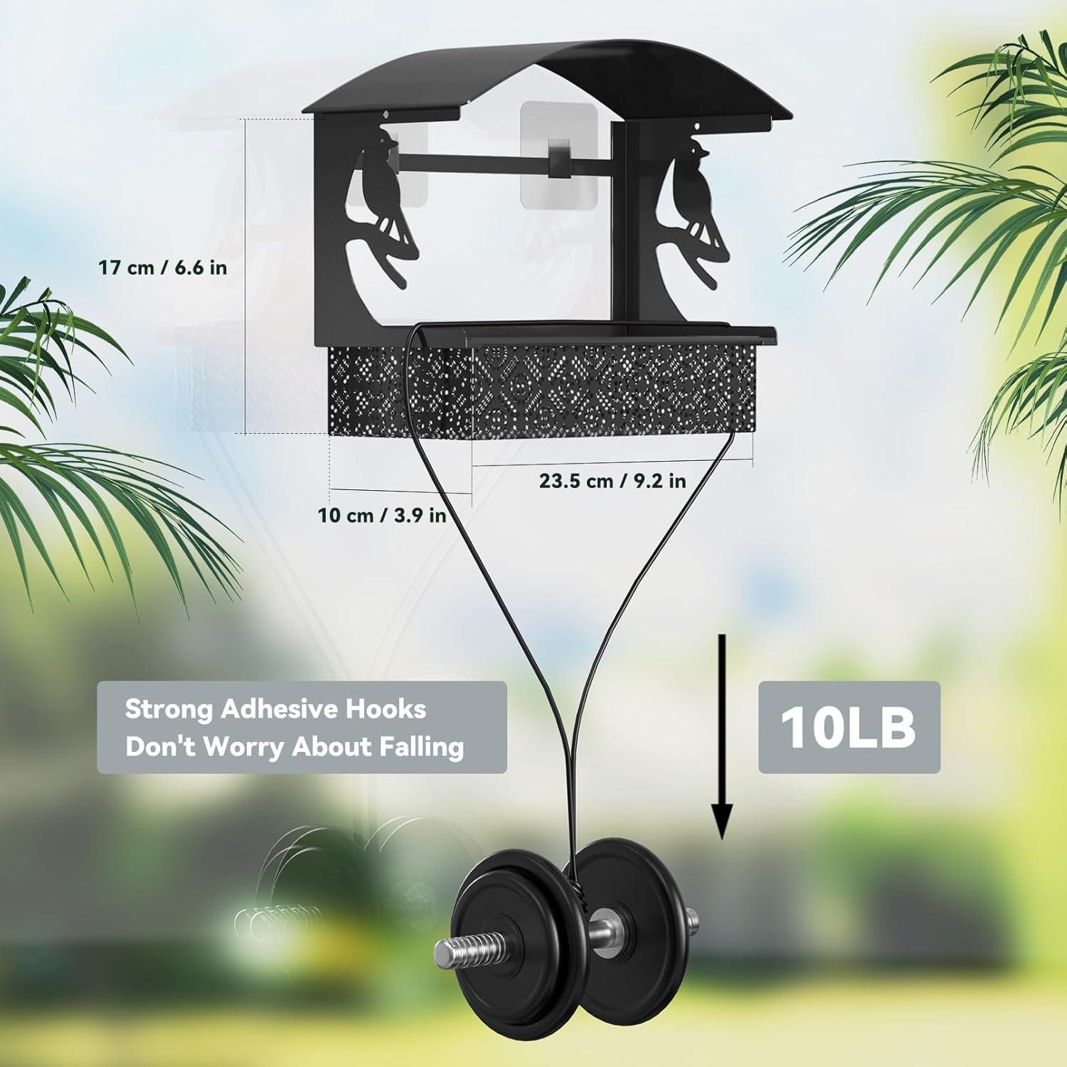 Comedero para Aves de Ventana Tonitrui Metal Negro 2Pack 4 Tazas