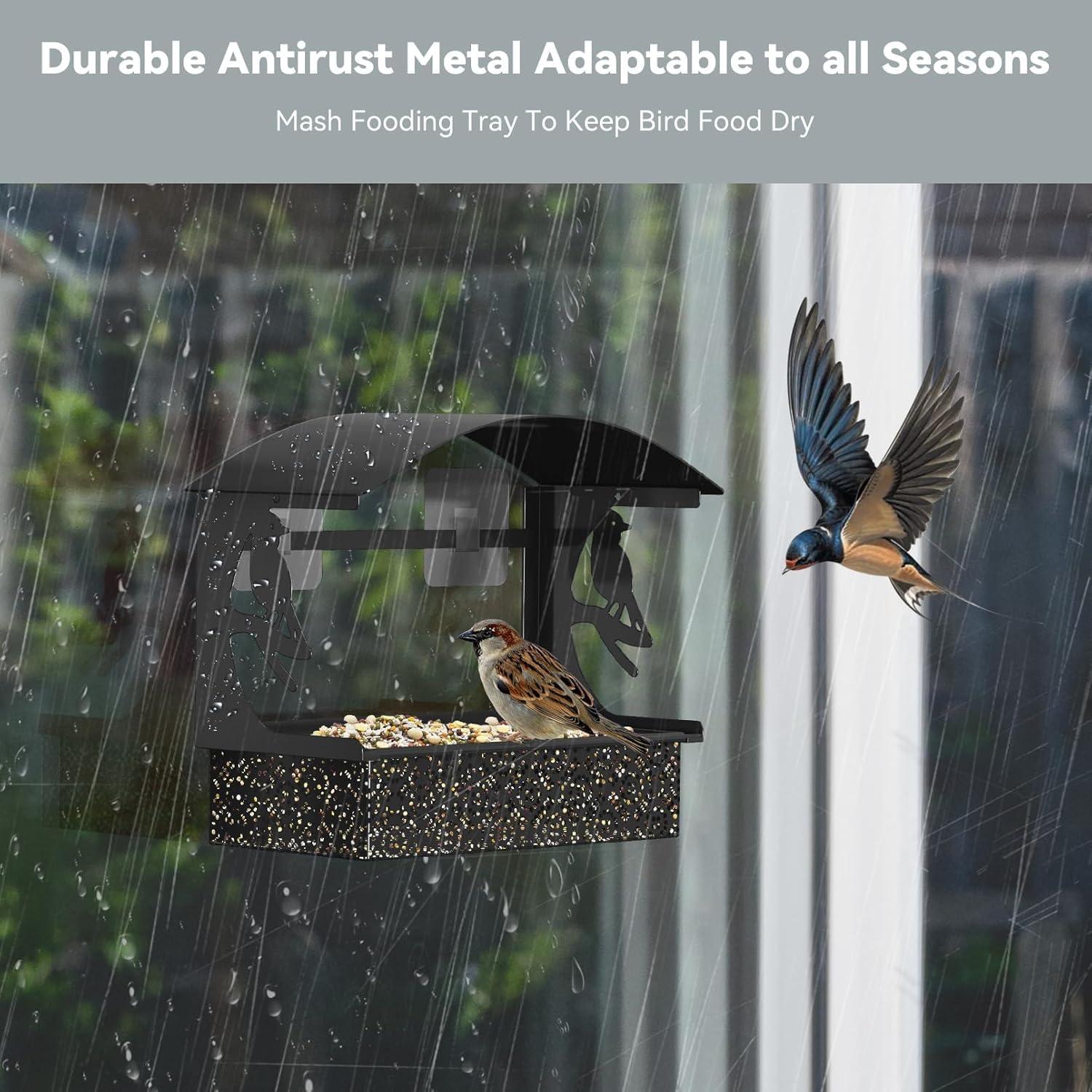 Comedero para Aves de Ventana Tonitrui Metal Negro 2Pack 4 Tazas