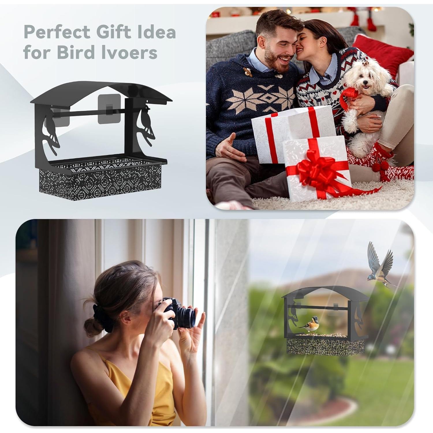 Comedero para Aves de Ventana Tonitrui Metal Negro 2Pack 4 Tazas