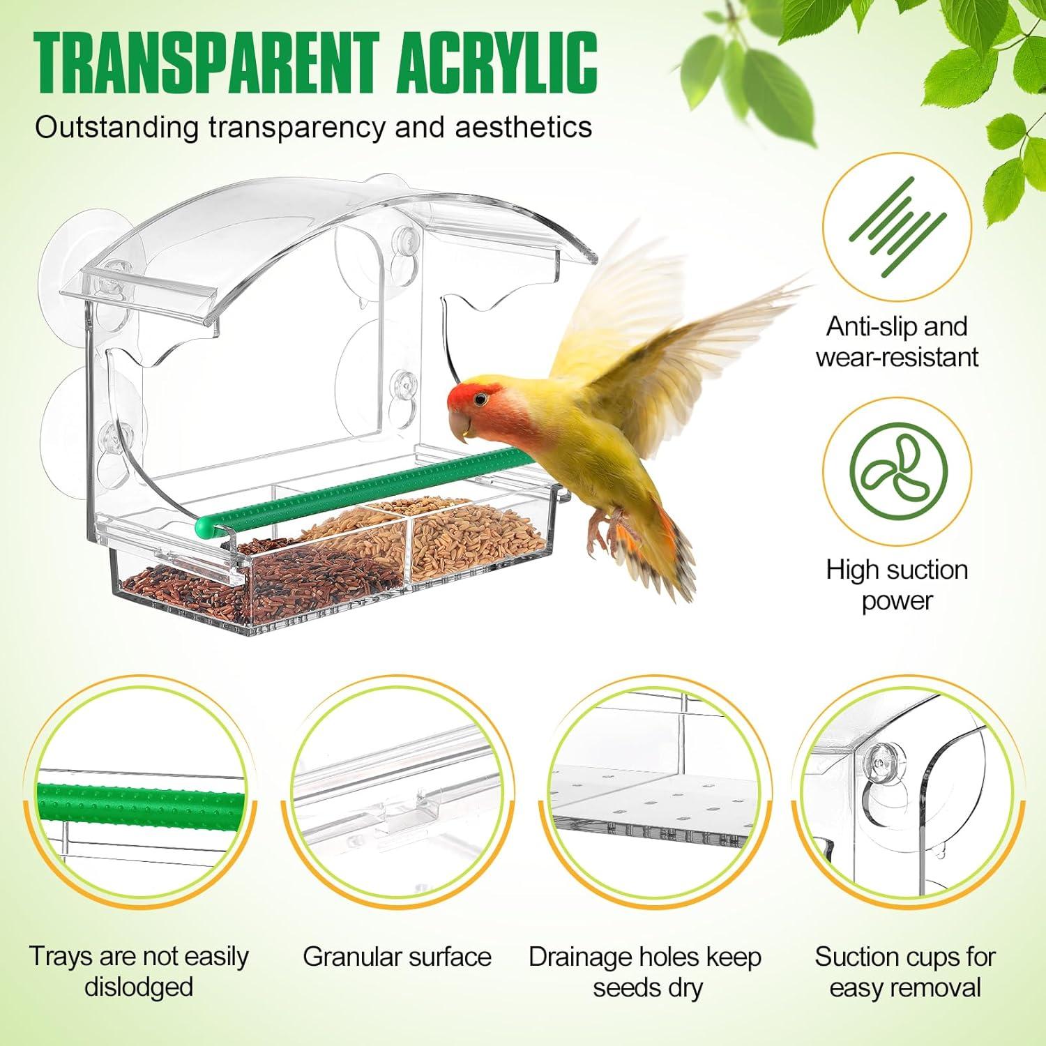 Comedero para Aves de Ventana OCR Transparente con Ventosas