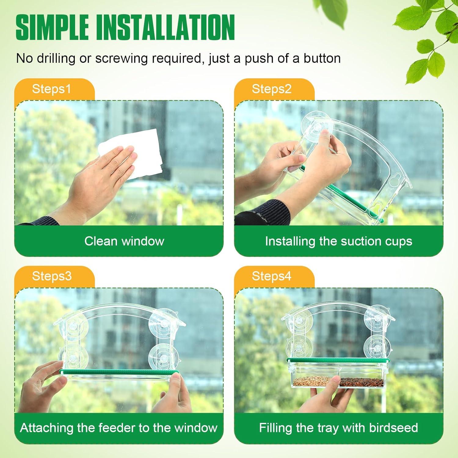 Comedero para Aves de Ventana OCR Transparente con Ventosas