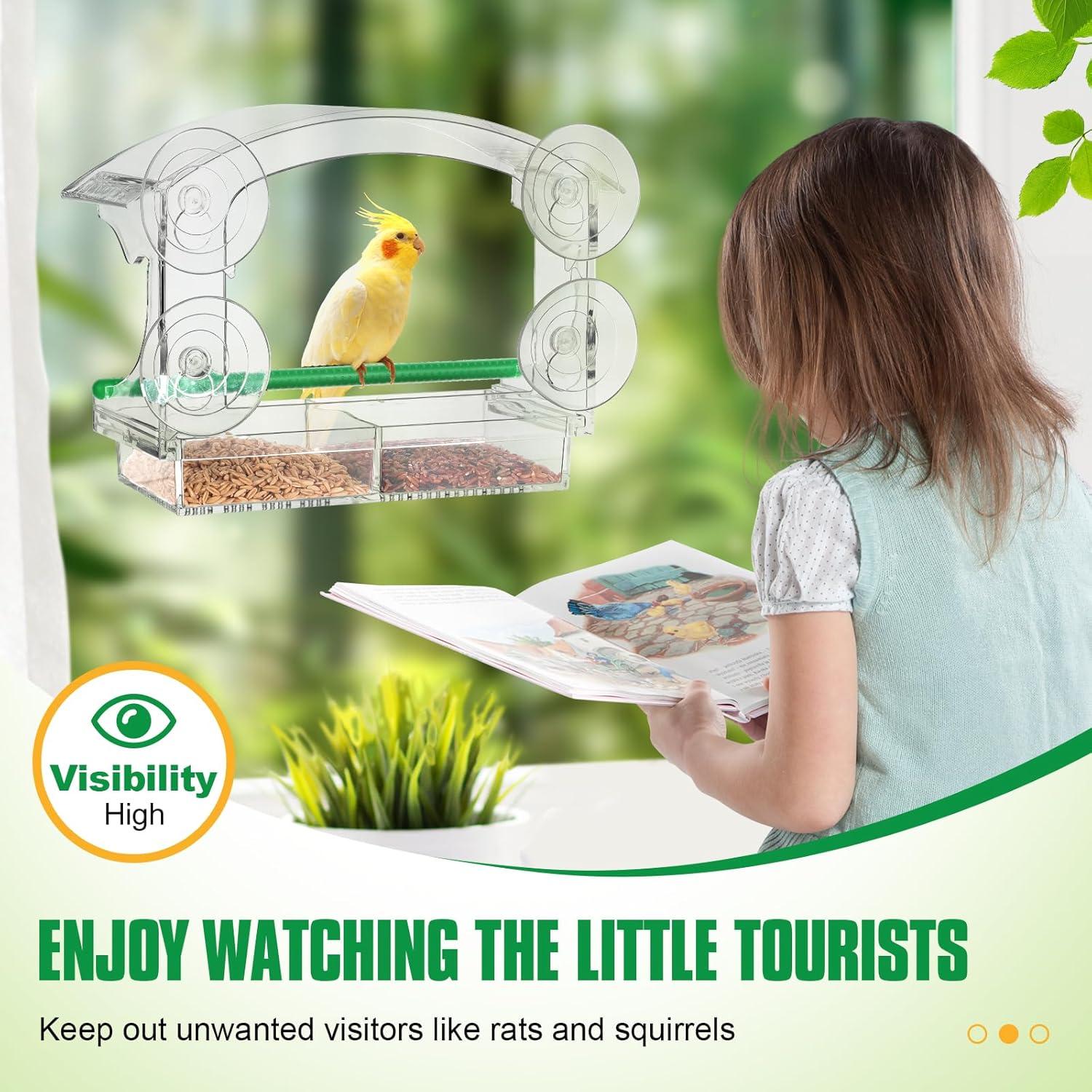 Comedero para Aves de Ventana OCR Transparente con Ventosas