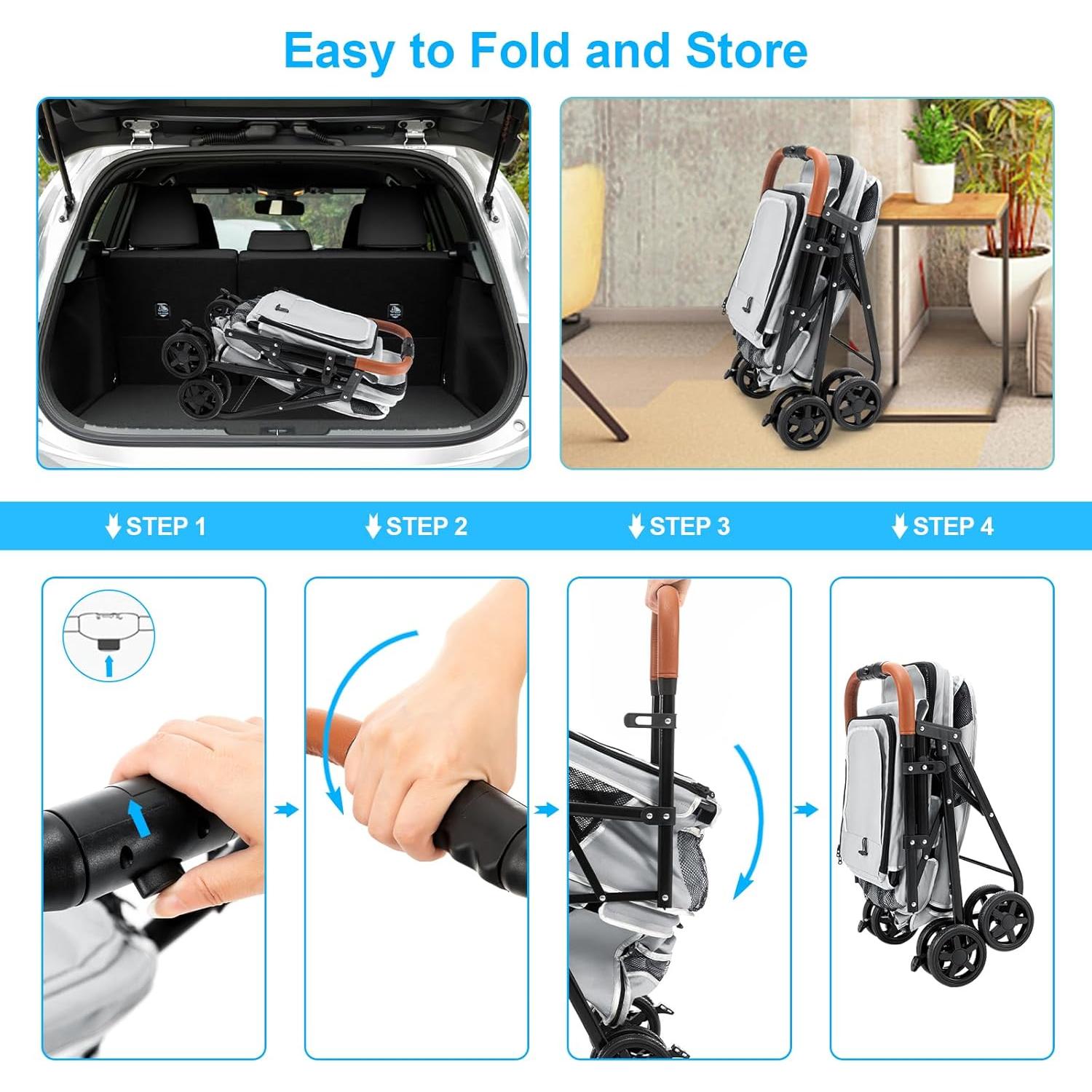 Carrito Doble para Mascotas LPOTIUS Gris Plegable 20 kg