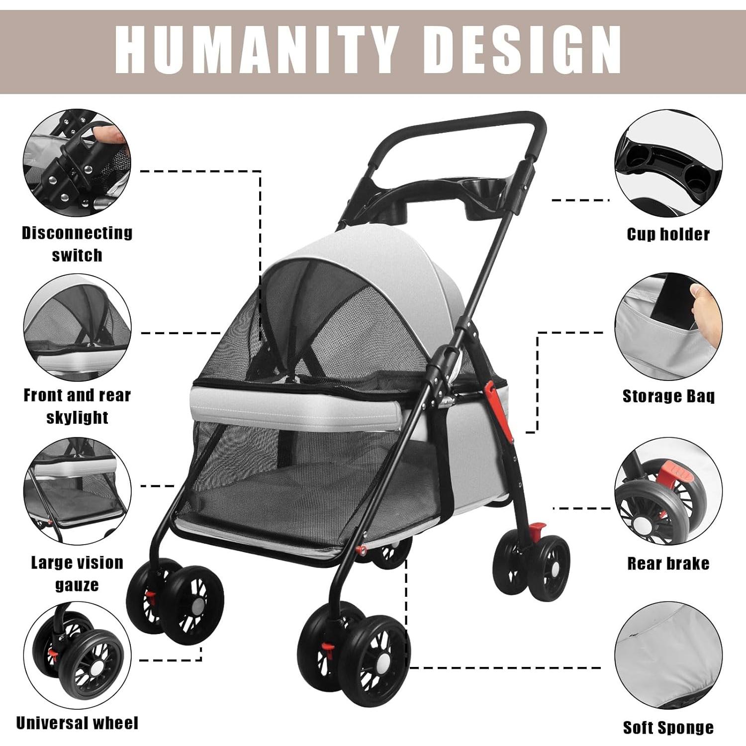 Carrito Plegable para Perros y Gatos OMDOCA Gris 66x48cm