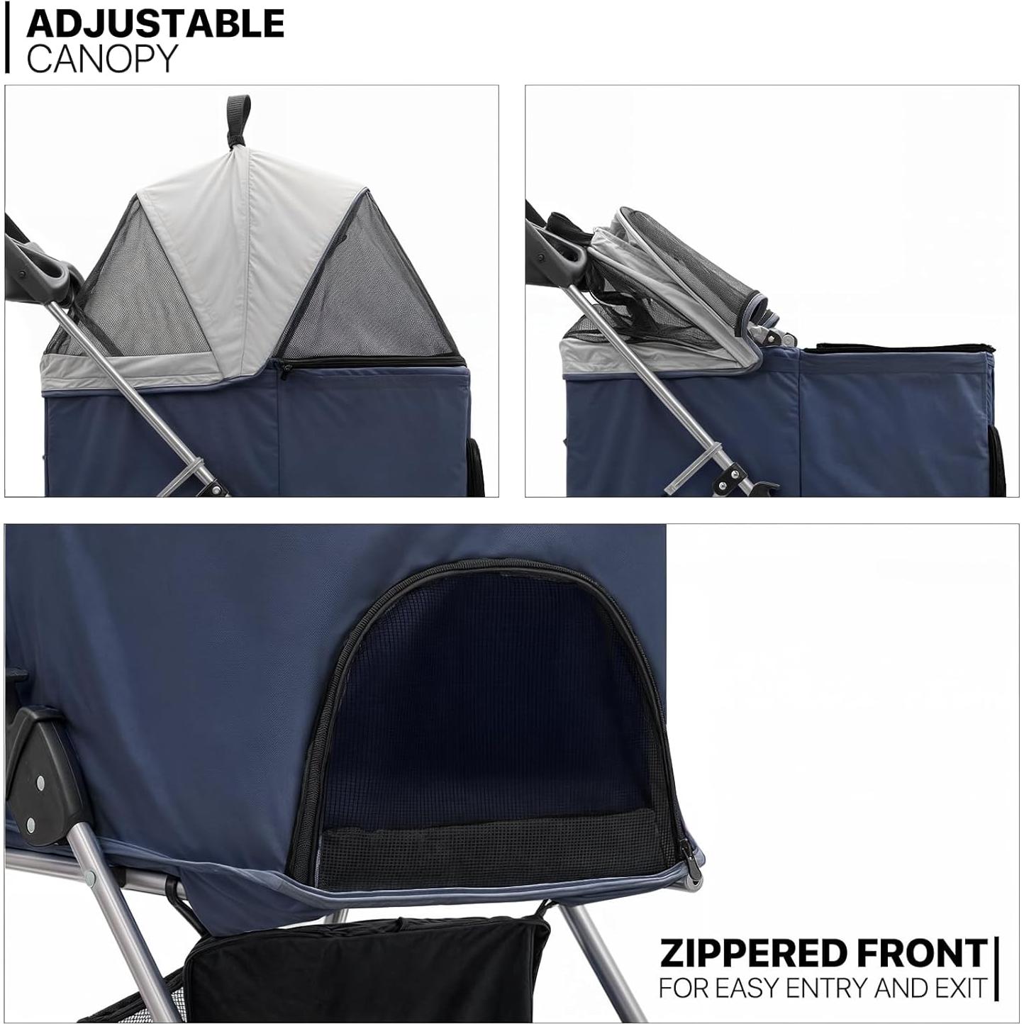 Carrito Plegable para Mascotas MoNiBloom 3 en 1 Azul Marino