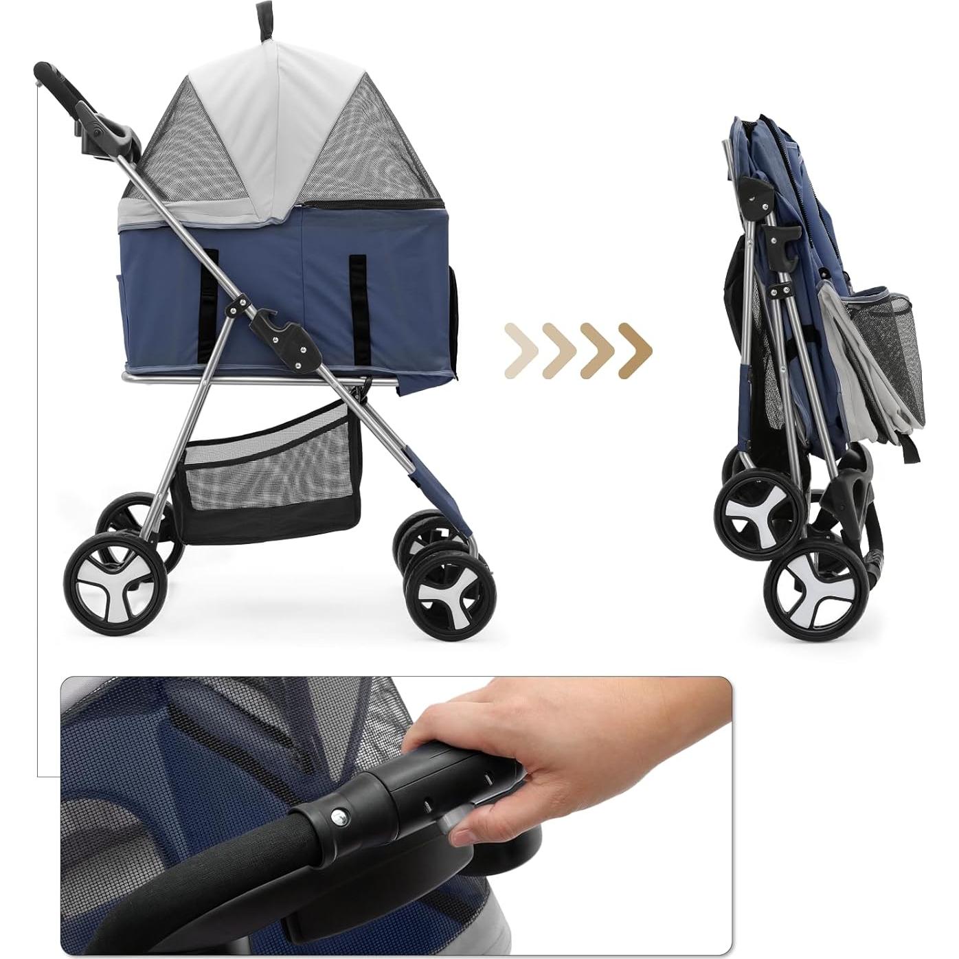 Carrito Plegable para Mascotas MoNiBloom 3 en 1 Azul Marino