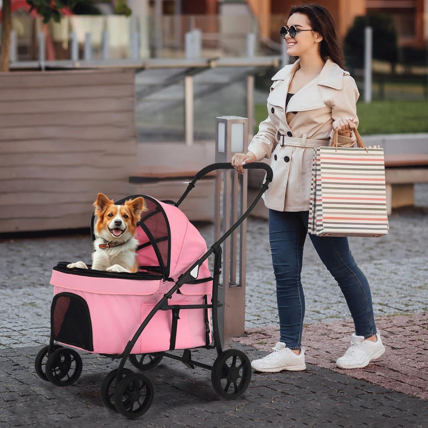 Carrito de Mascotas MoNiBloom Plegable 20.41kg Rosa