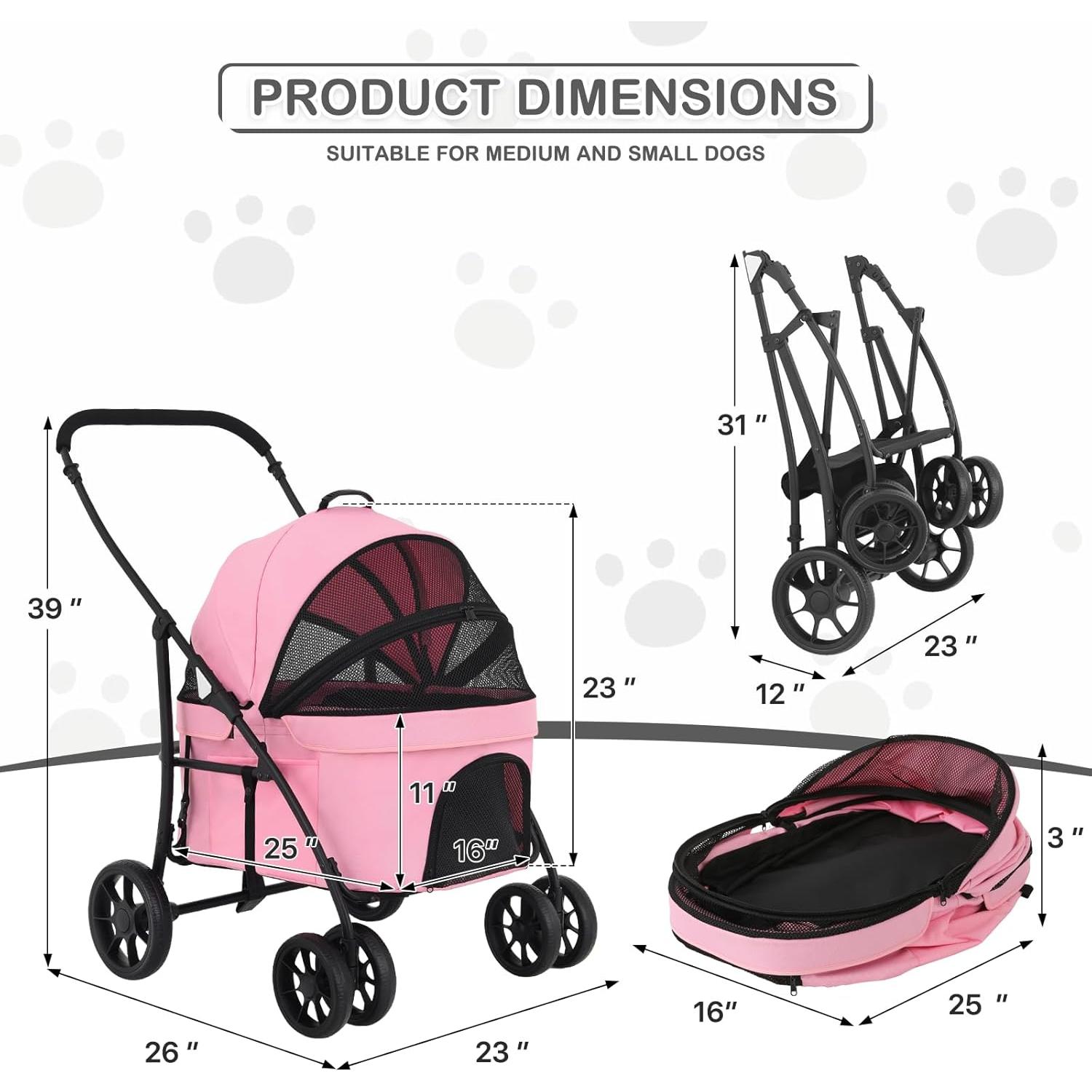 Carrito de Mascotas MoNiBloom Plegable 20.41kg Rosa