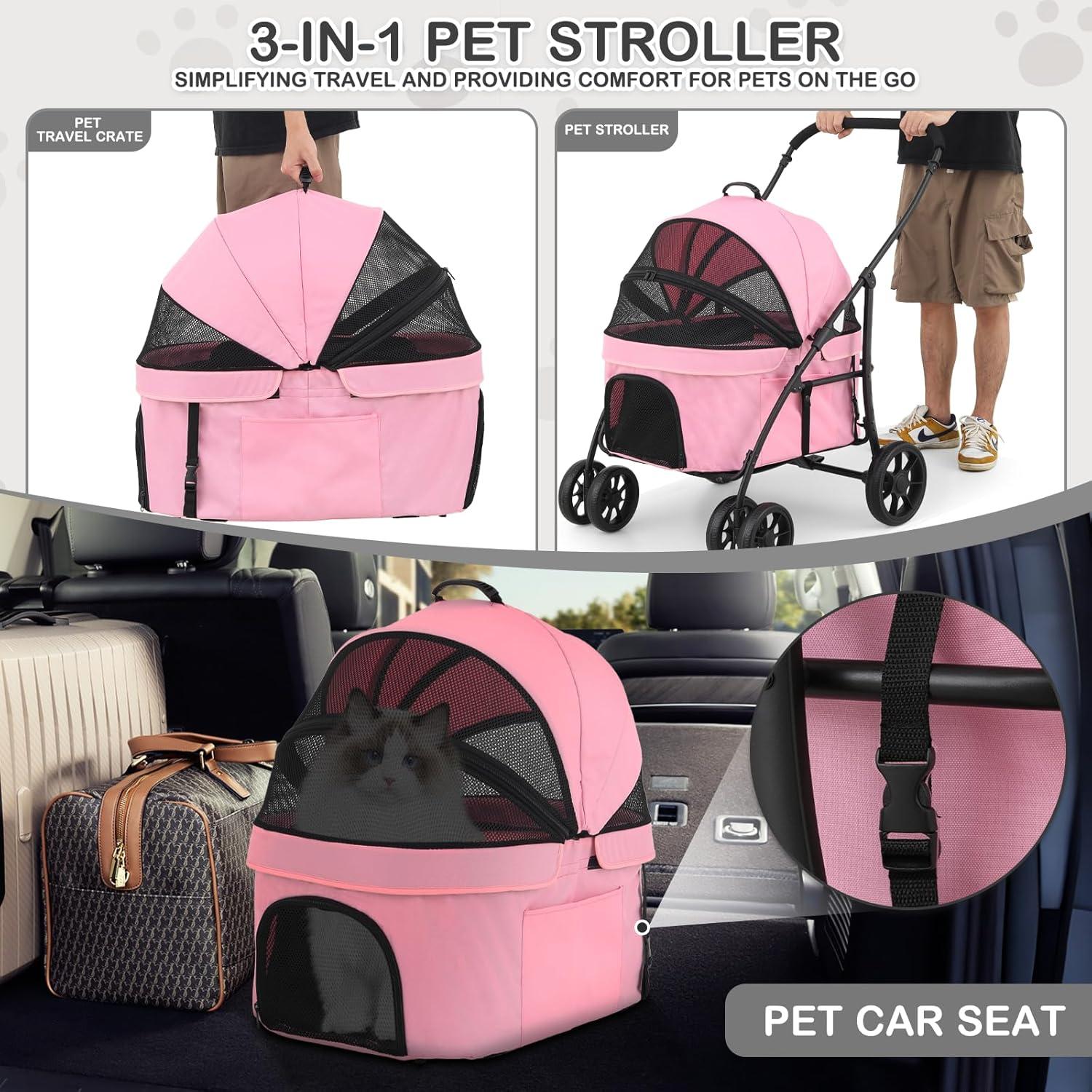 Carrito de Mascotas MoNiBloom Plegable 20.41kg Rosa