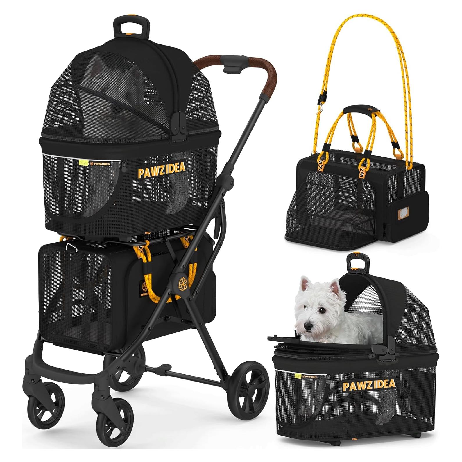 Carrito de Mascotas Doble PAWZIDEA 4 en 1 para 2 Perros o Gatos
