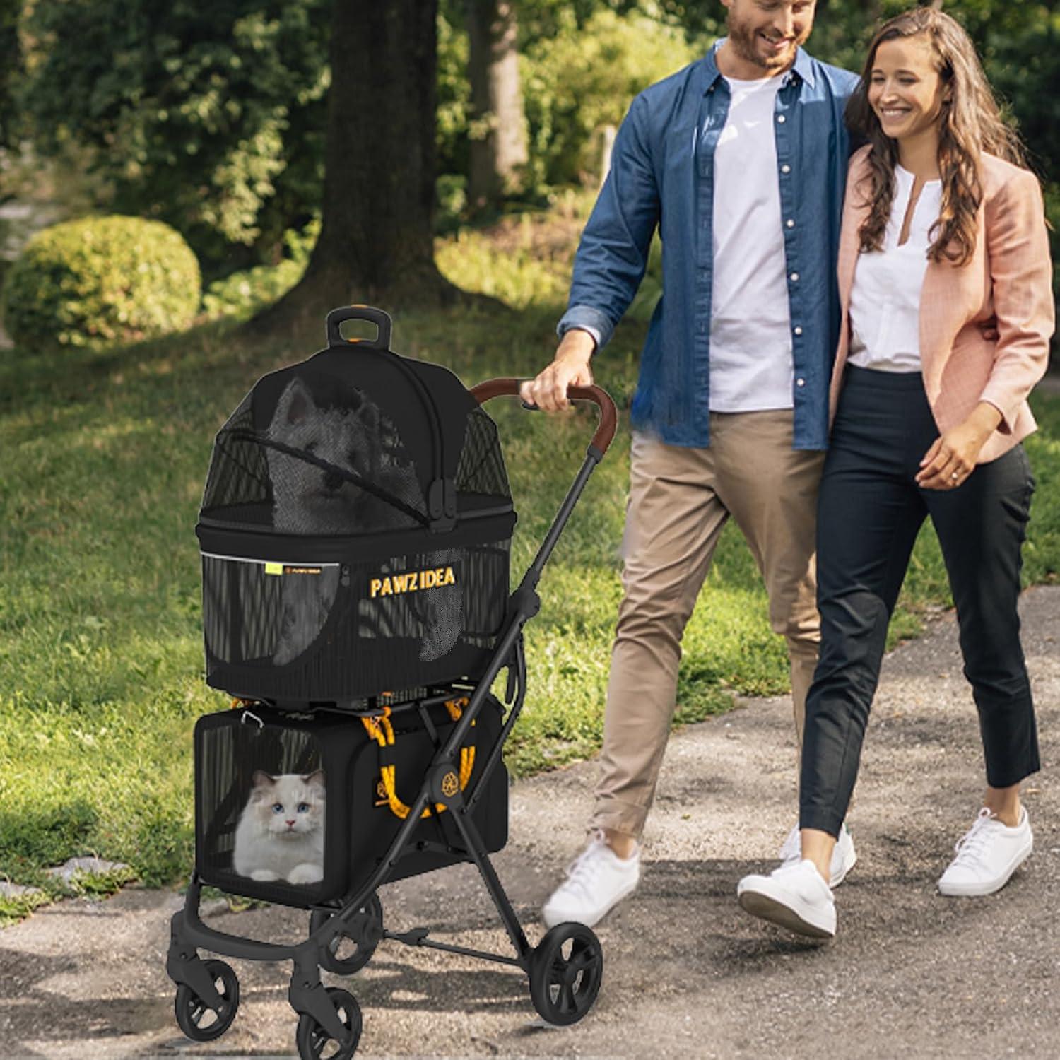 Carrito de Mascotas Doble PAWZIDEA 4 en 1 para 2 Perros o Gatos
