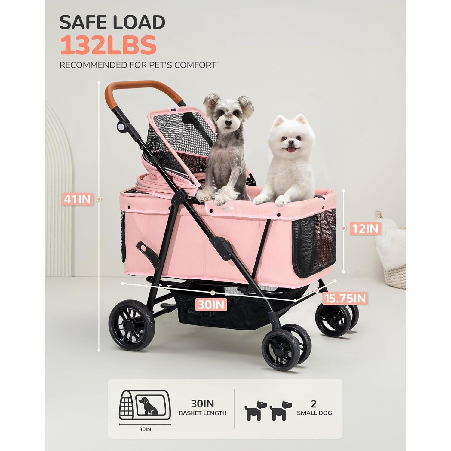 Carrito para Perros Grandes OJCME Rosa Plegable 60 kg