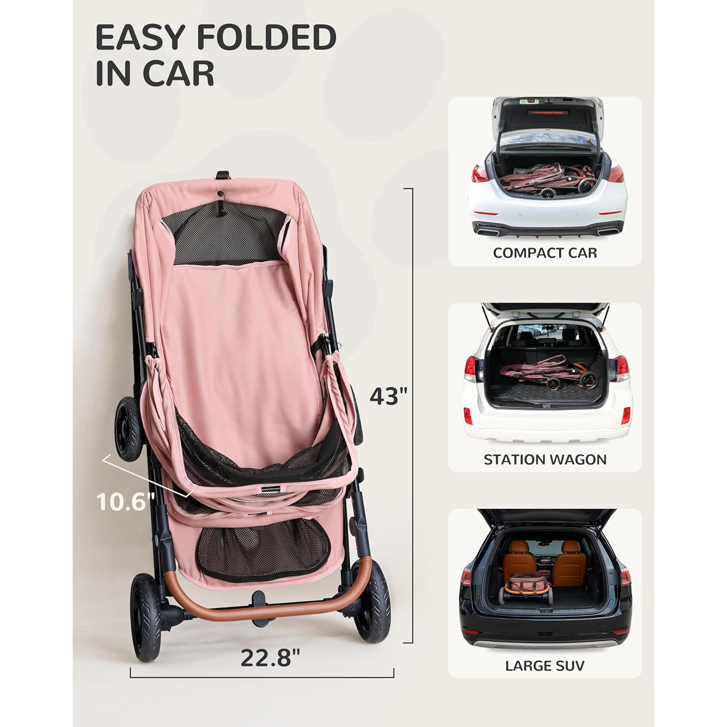 Carrito para Perros Grandes OJCME Rosa Plegable 60 kg