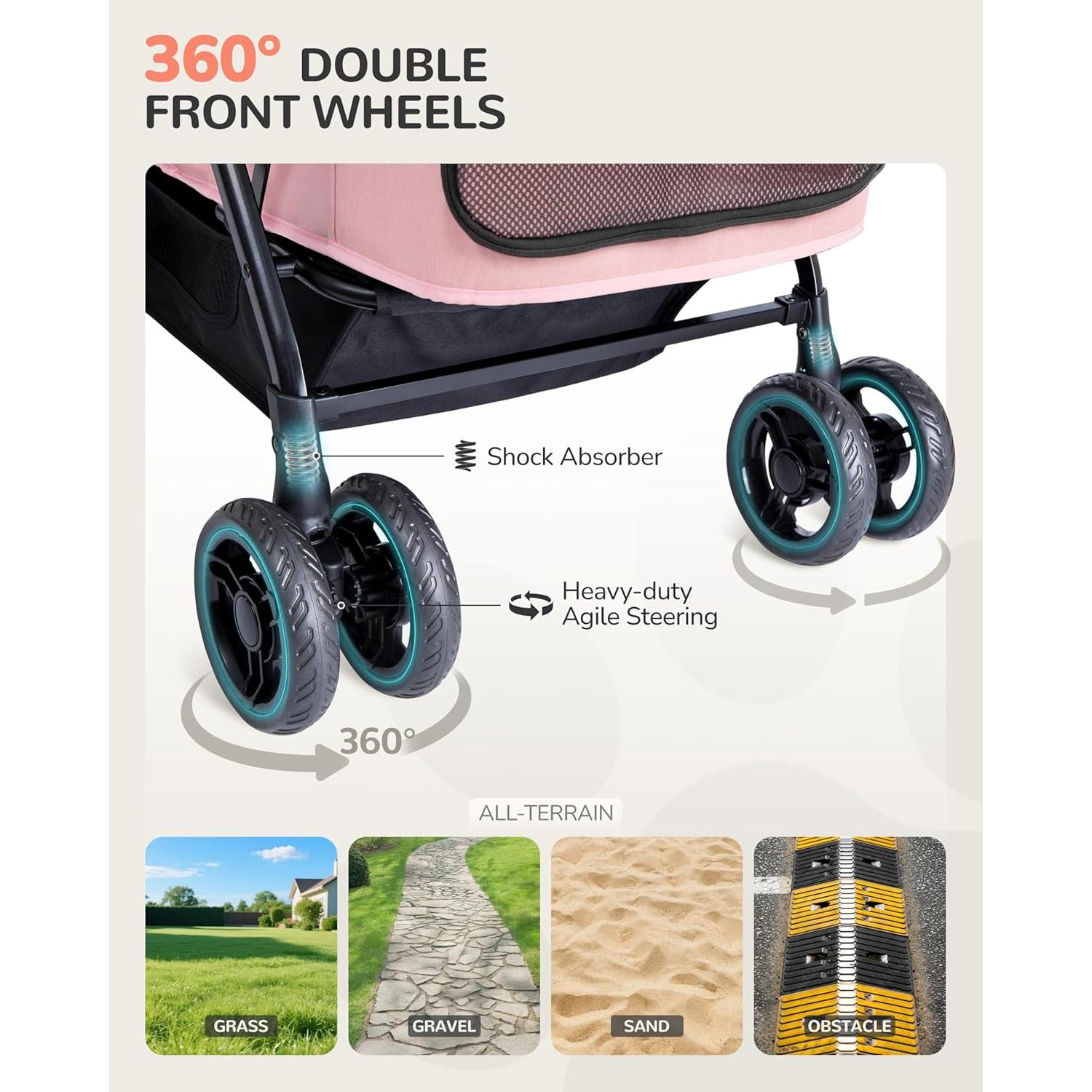 Carrito para Perros Grandes OJCME Rosa Plegable 60 kg