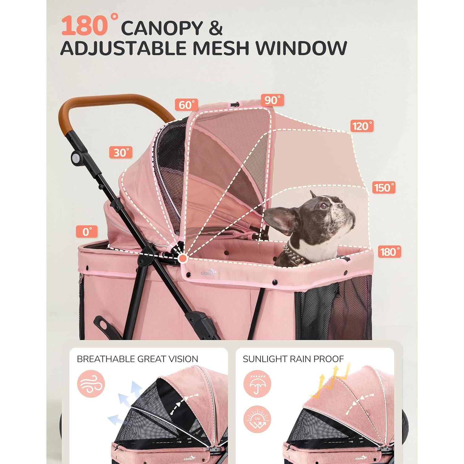 Carrito para Perros Grandes OJCME Rosa Plegable 60 kg