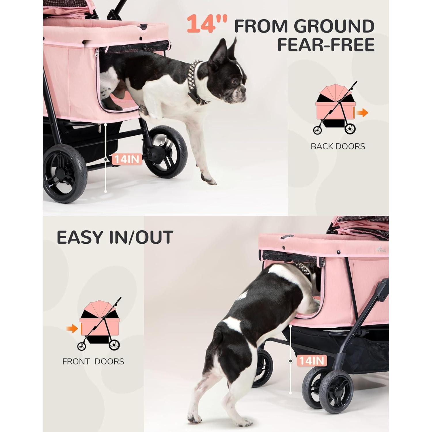 Carrito para Perros Grandes OJCME Rosa Plegable 60 kg