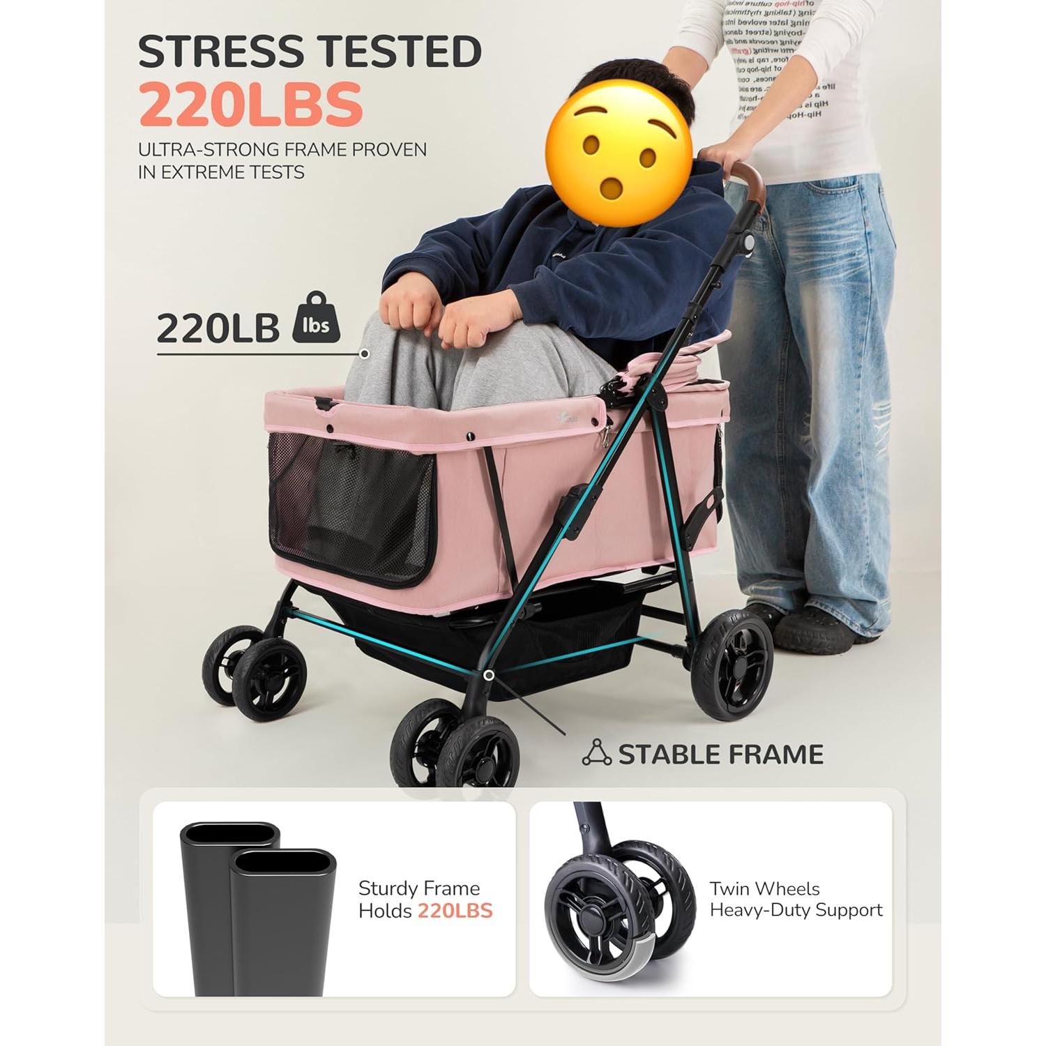 Carrito para Perros Grandes OJCME Rosa Plegable 60 kg