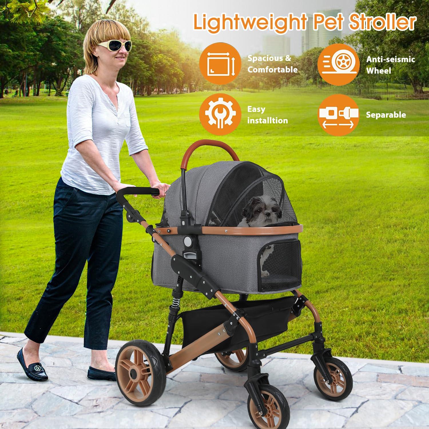 Carrito para Mascotas BestPet 3-en-1 Plegable 30kg Gris