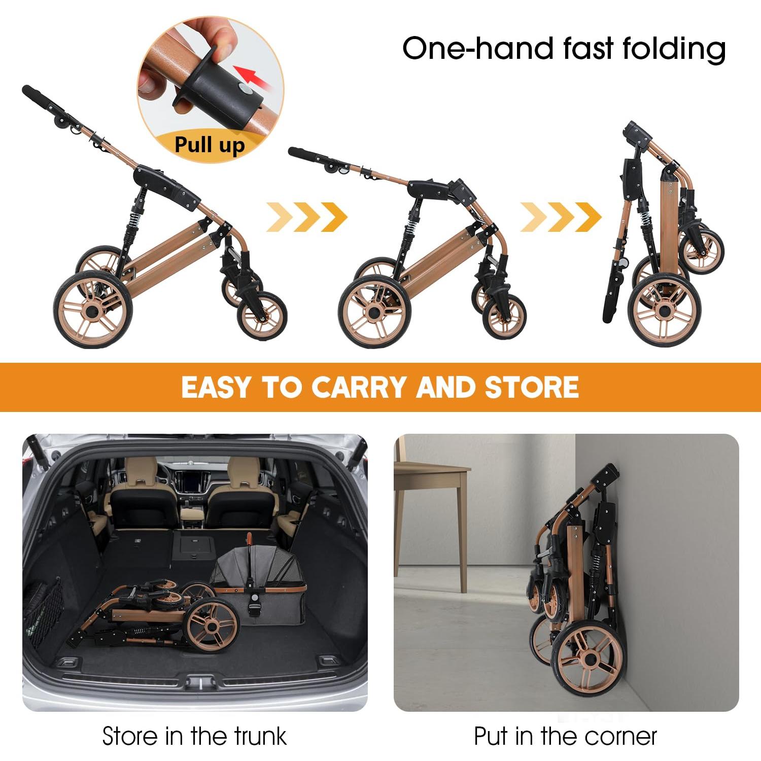 Carrito para Mascotas BestPet 3-en-1 Plegable 30kg Gris