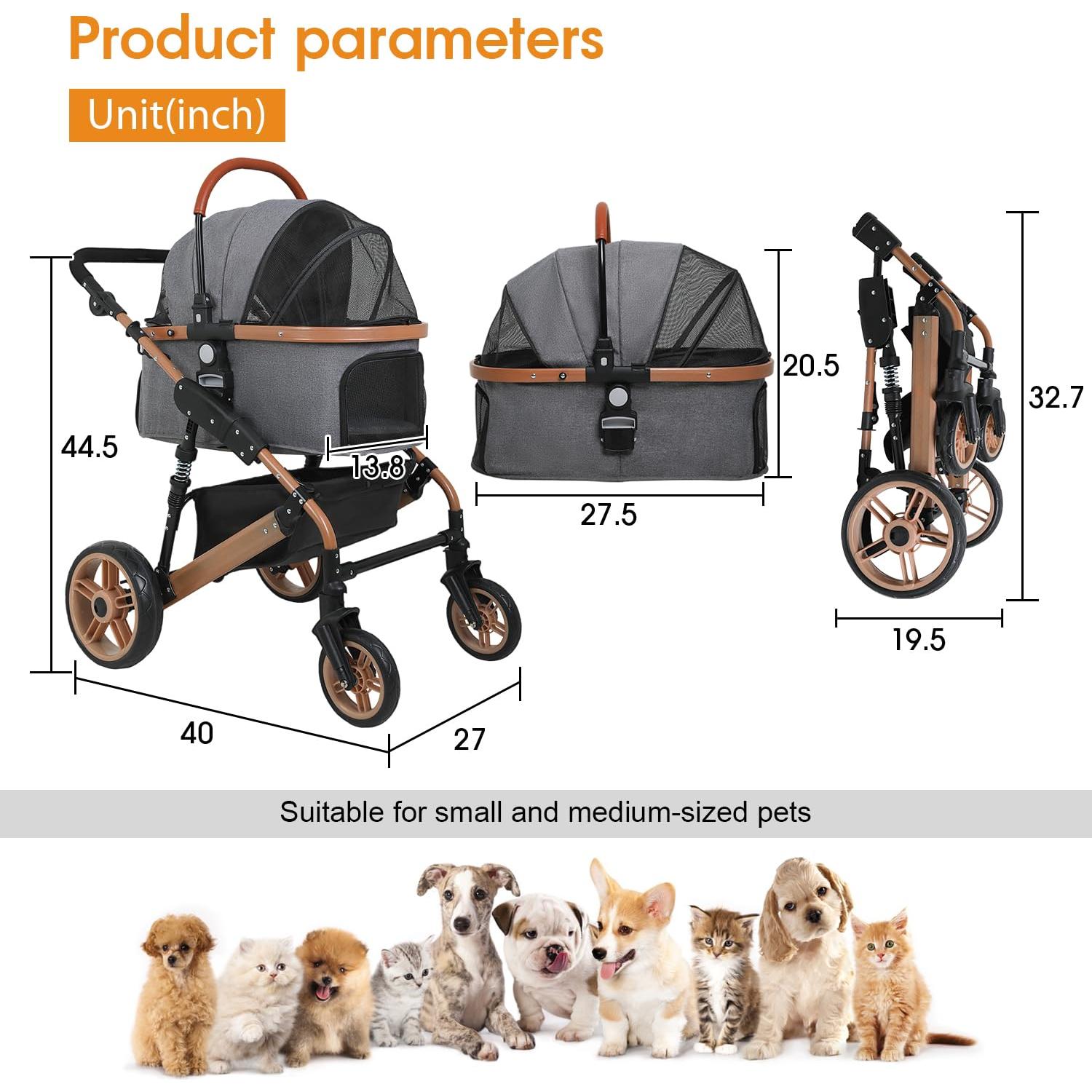 Carrito para Mascotas BestPet 3-en-1 Plegable 30kg Gris