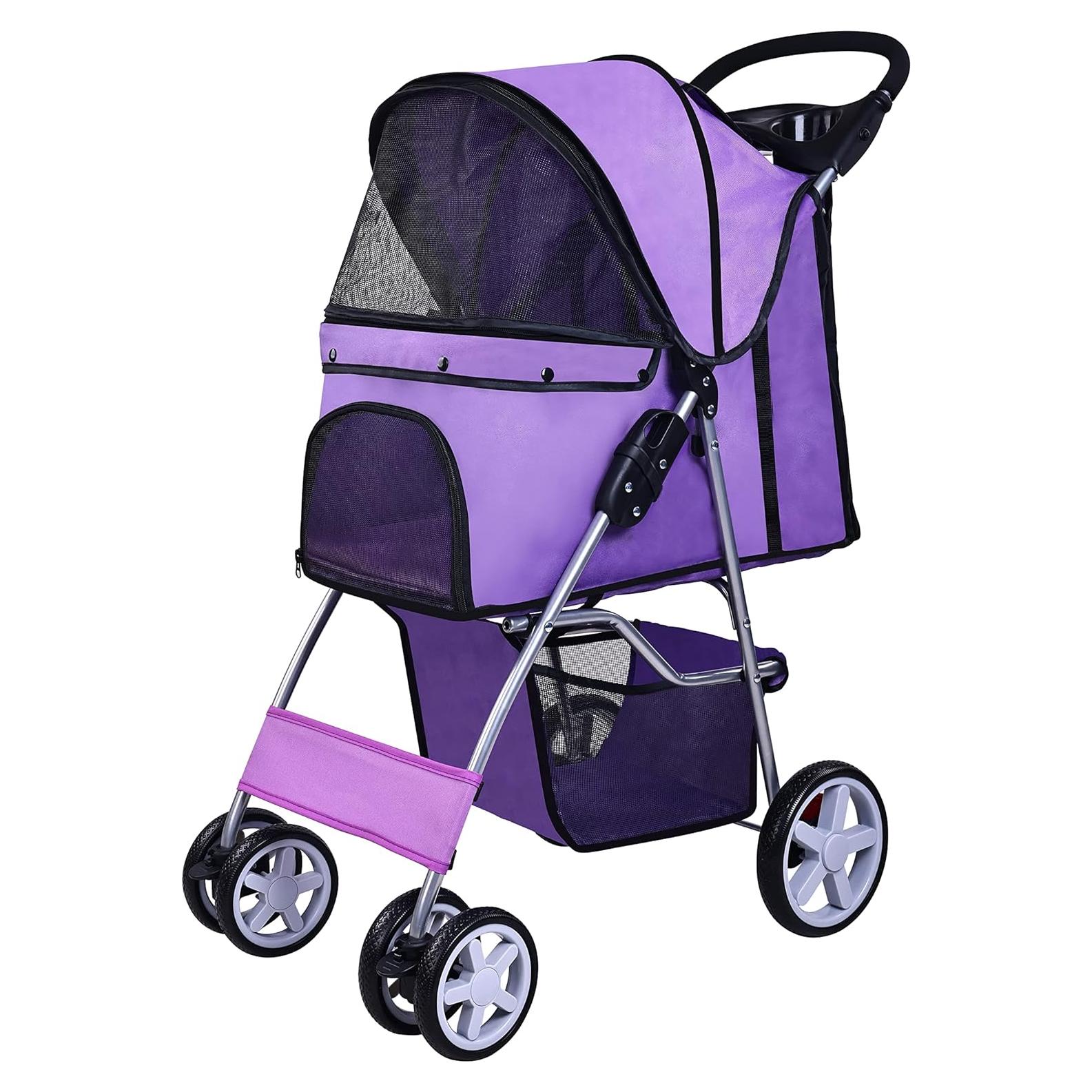 Carrito Multifuncional para Mascotas ELEVON Plegable Morado