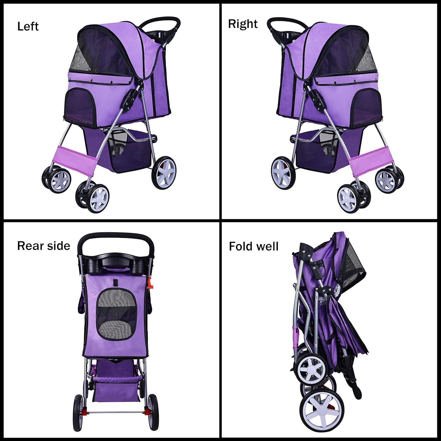 Carrito Multifuncional para Mascotas ELEVON Plegable Morado