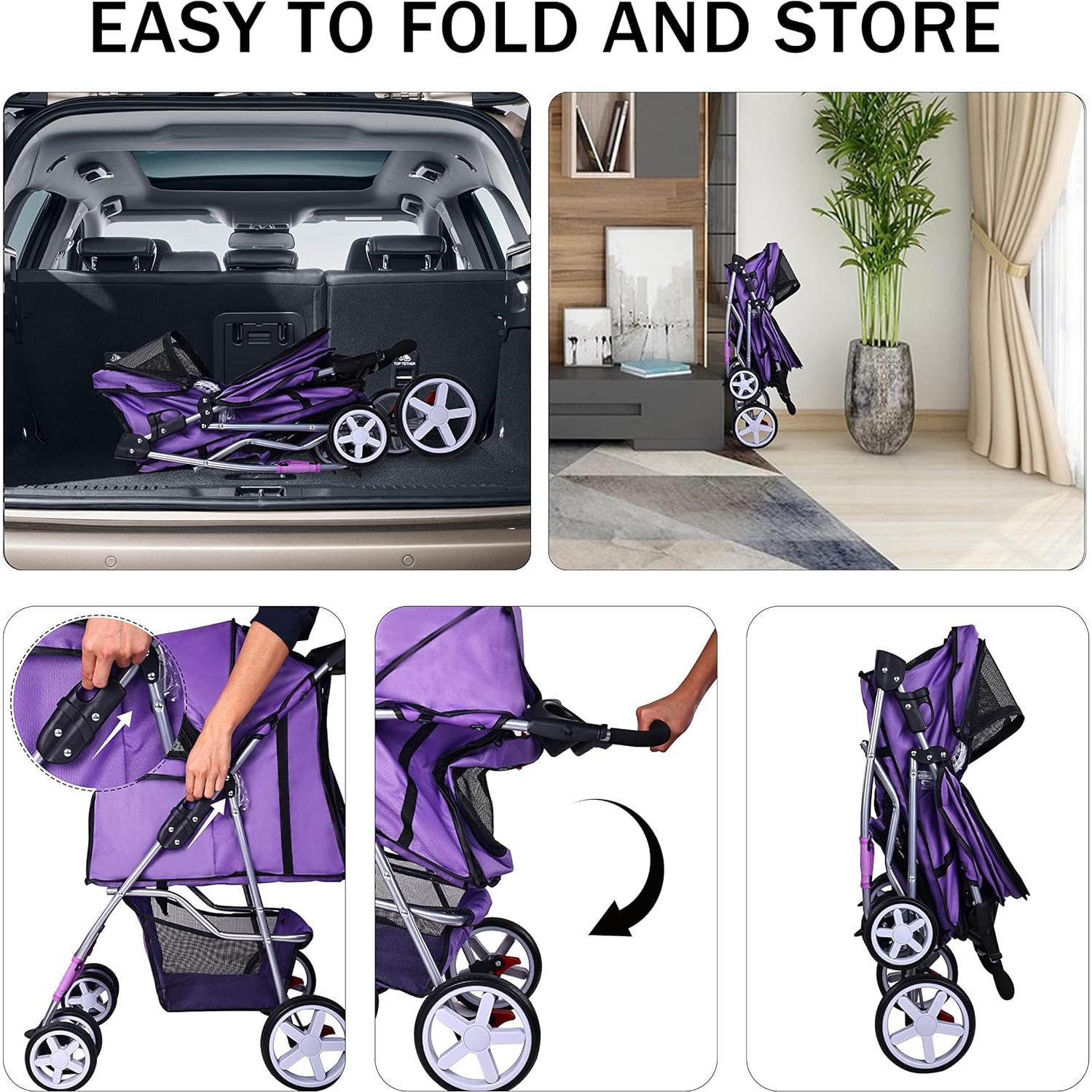 Carrito Multifuncional para Mascotas ELEVON Plegable Morado