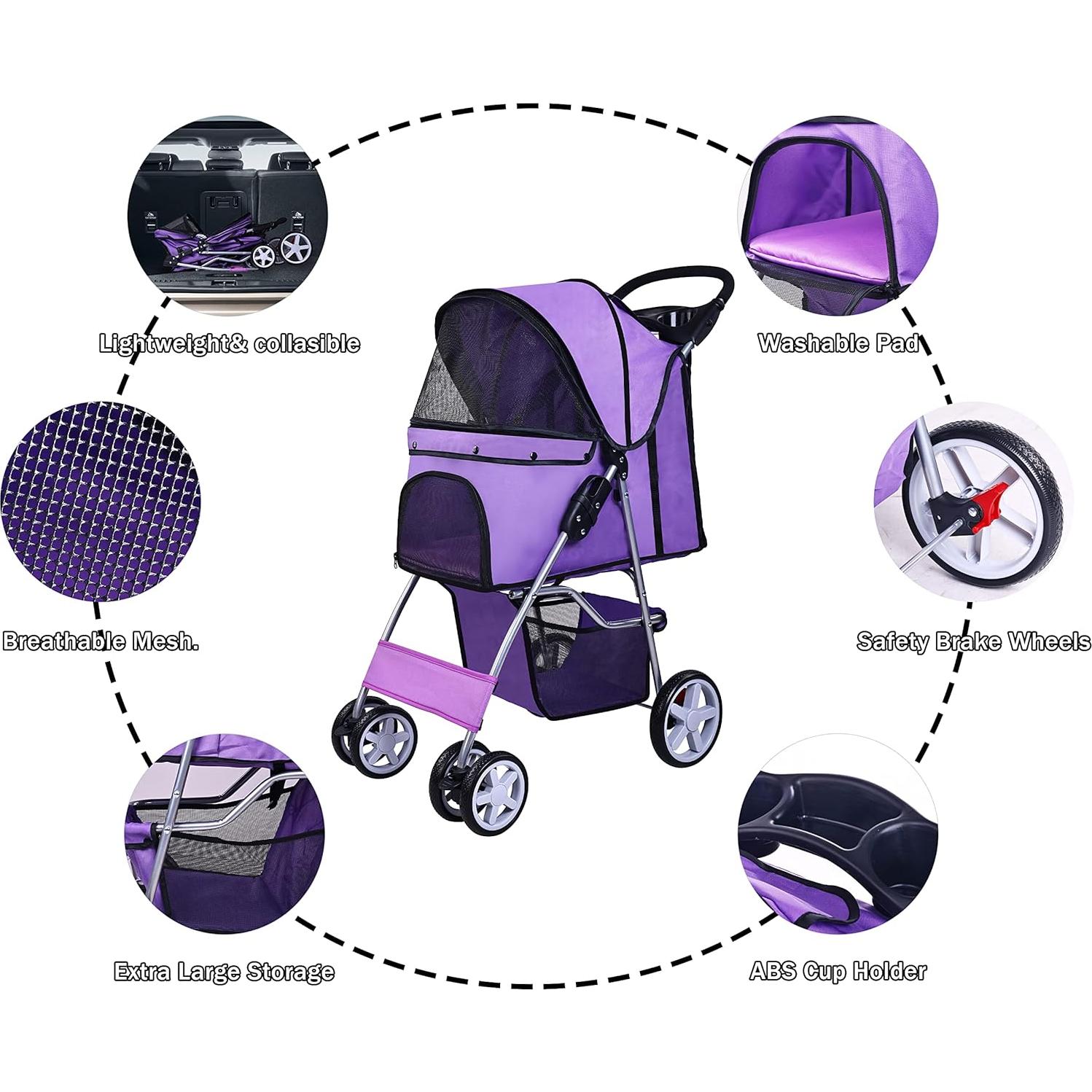 Carrito Multifuncional para Mascotas ELEVON Plegable Morado