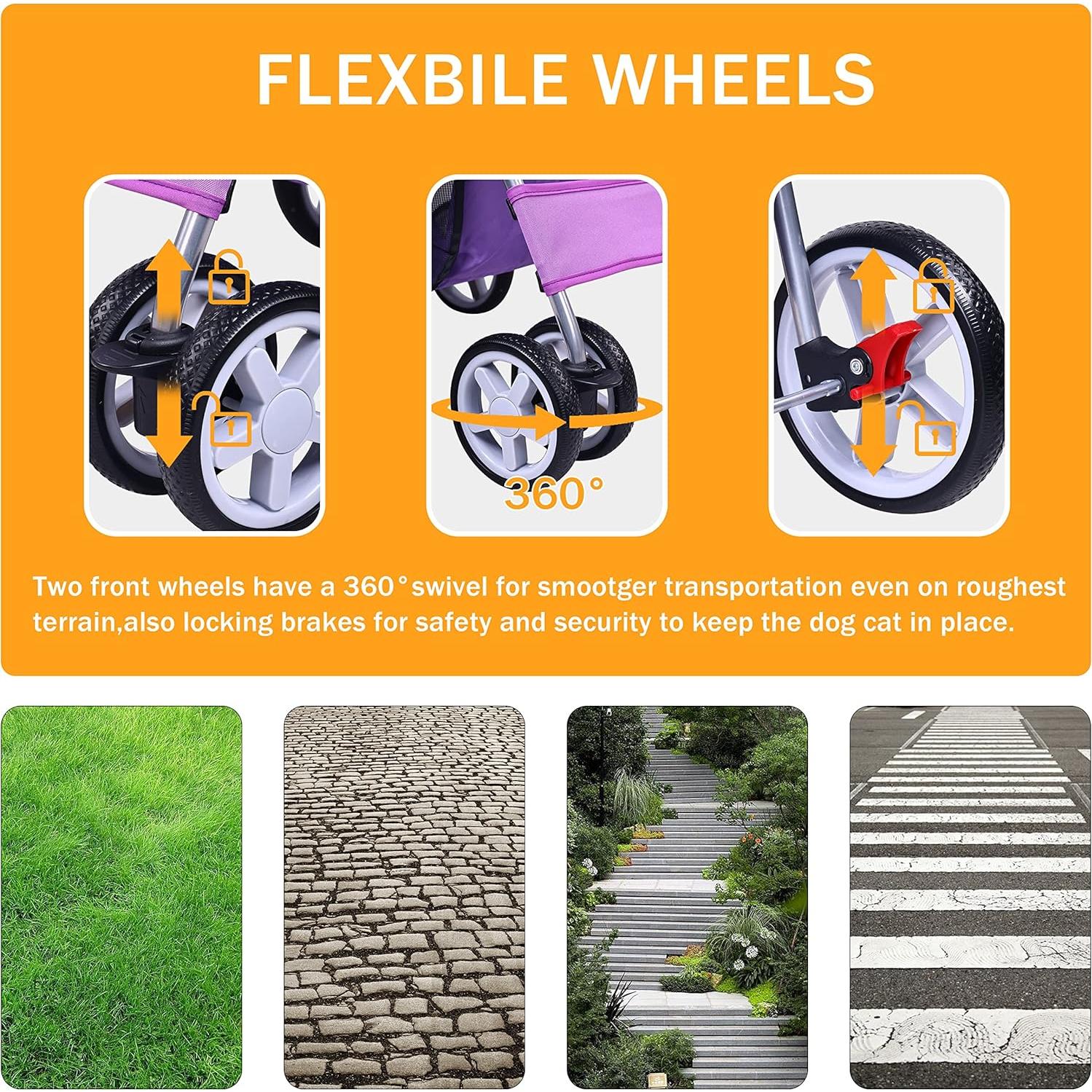 Carrito Multifuncional para Mascotas ELEVON Plegable Morado