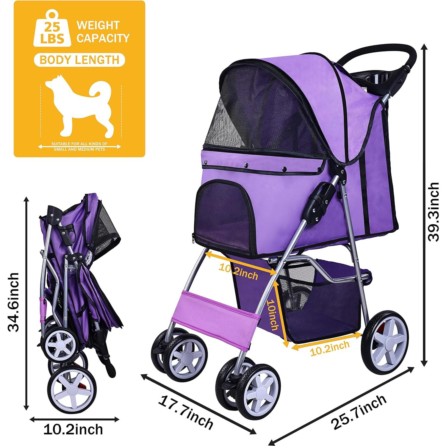 Carrito Multifuncional para Mascotas ELEVON Plegable Morado