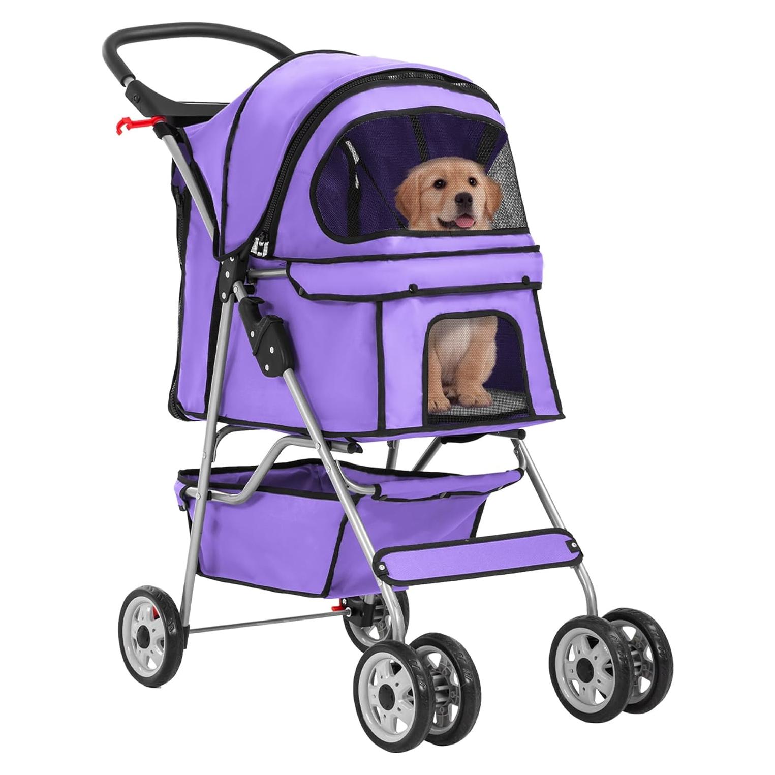 Carrito de Mascotas FDW Púrpura 4 Ruedas Plegable 15kg