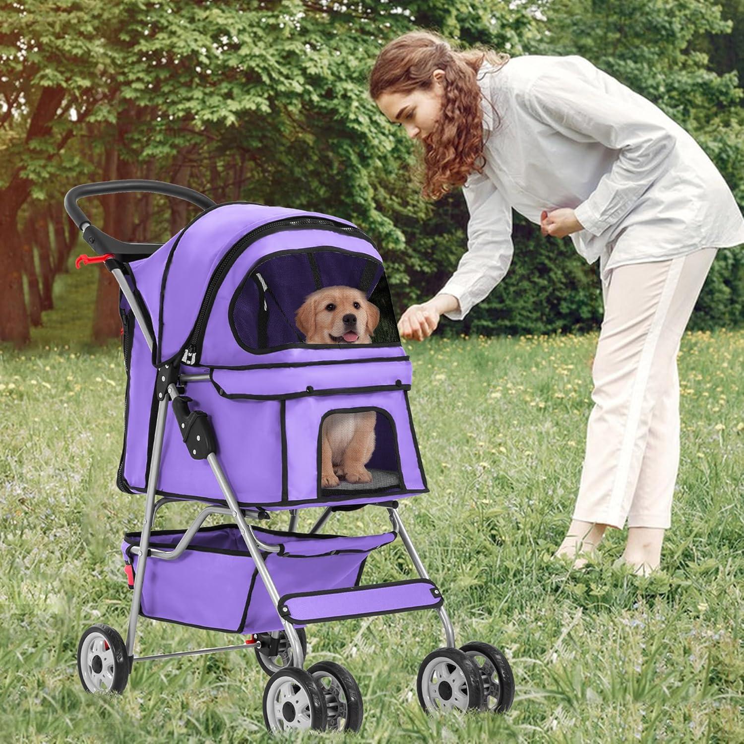 Carrito de Mascotas FDW Púrpura 4 Ruedas Plegable 15kg