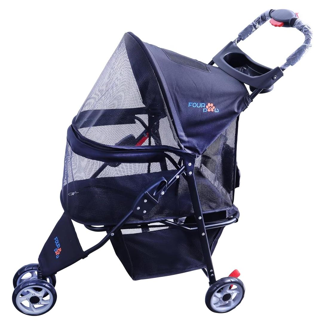 Carrito para Mascotas FOURPAW 3 Ruedas Ventana Completa Negro