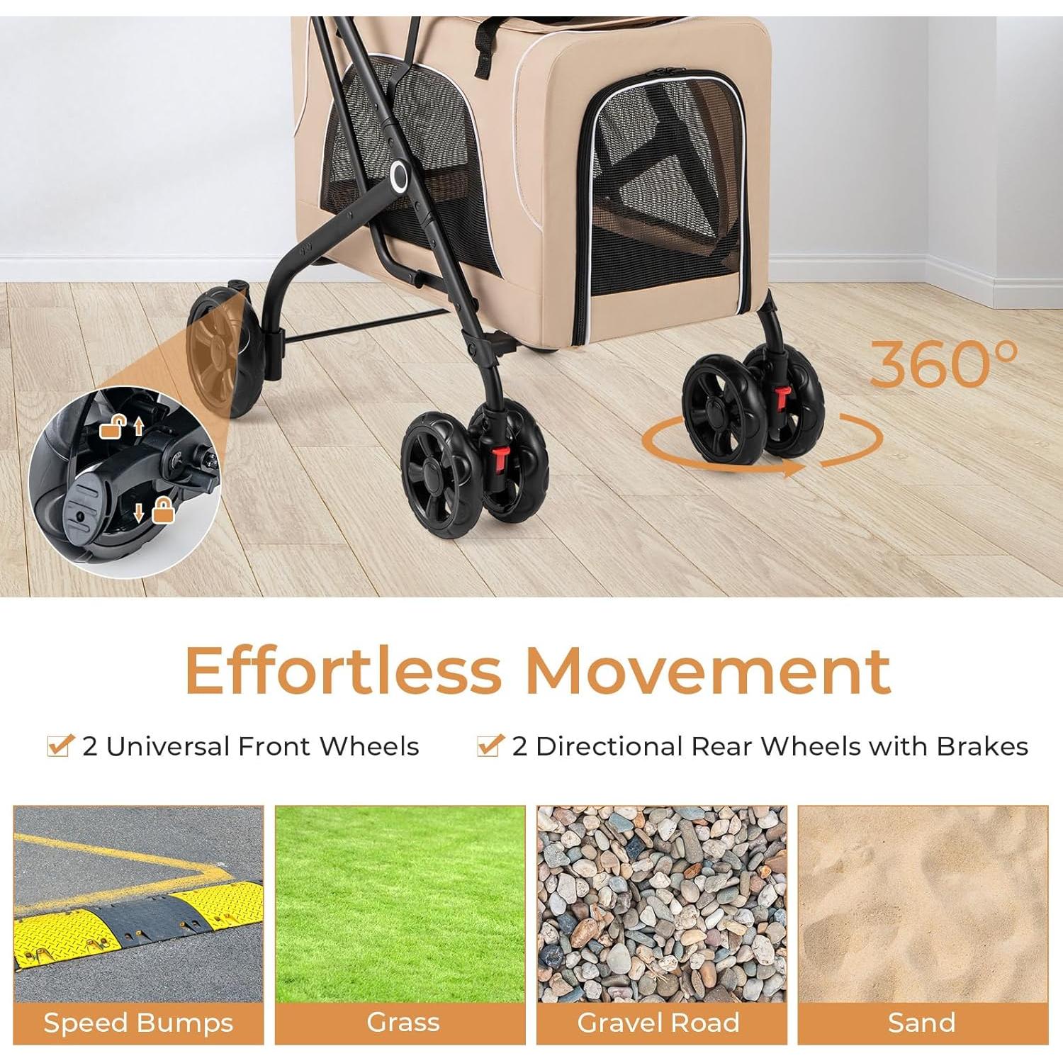 Carrito Doble para Mascotas Giantex Beige, 2 Transportadores Desmontables