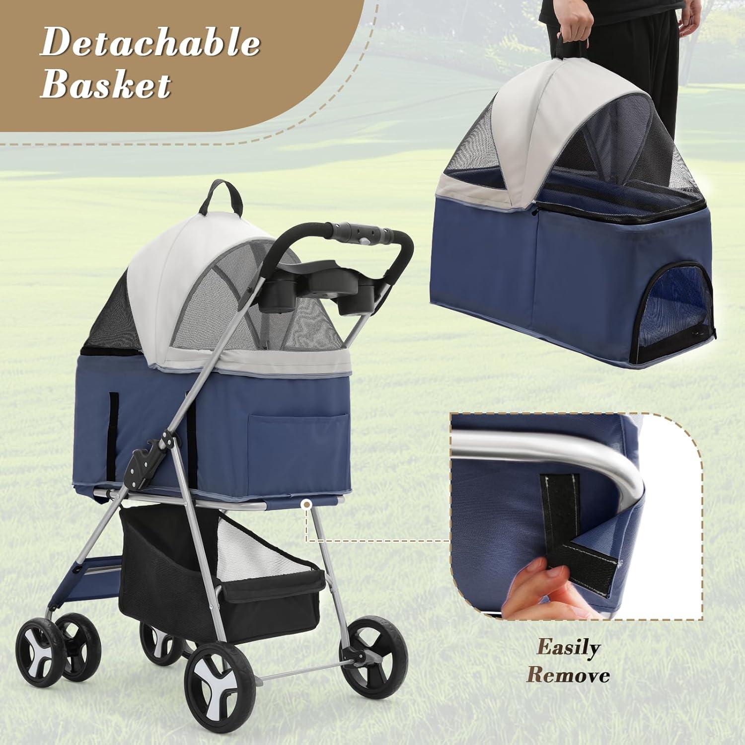 Carrito para Mascotas Colección Athena 4 Ruedas Azul Marino