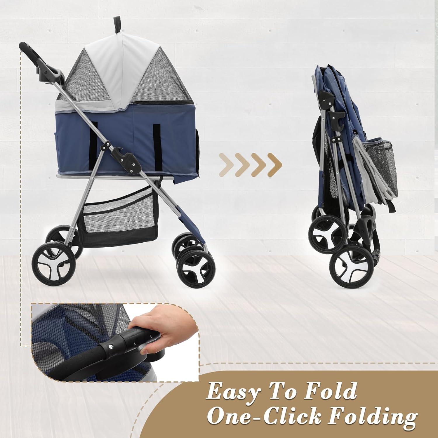 Carrito para Mascotas Colección Athena 4 Ruedas Azul Marino