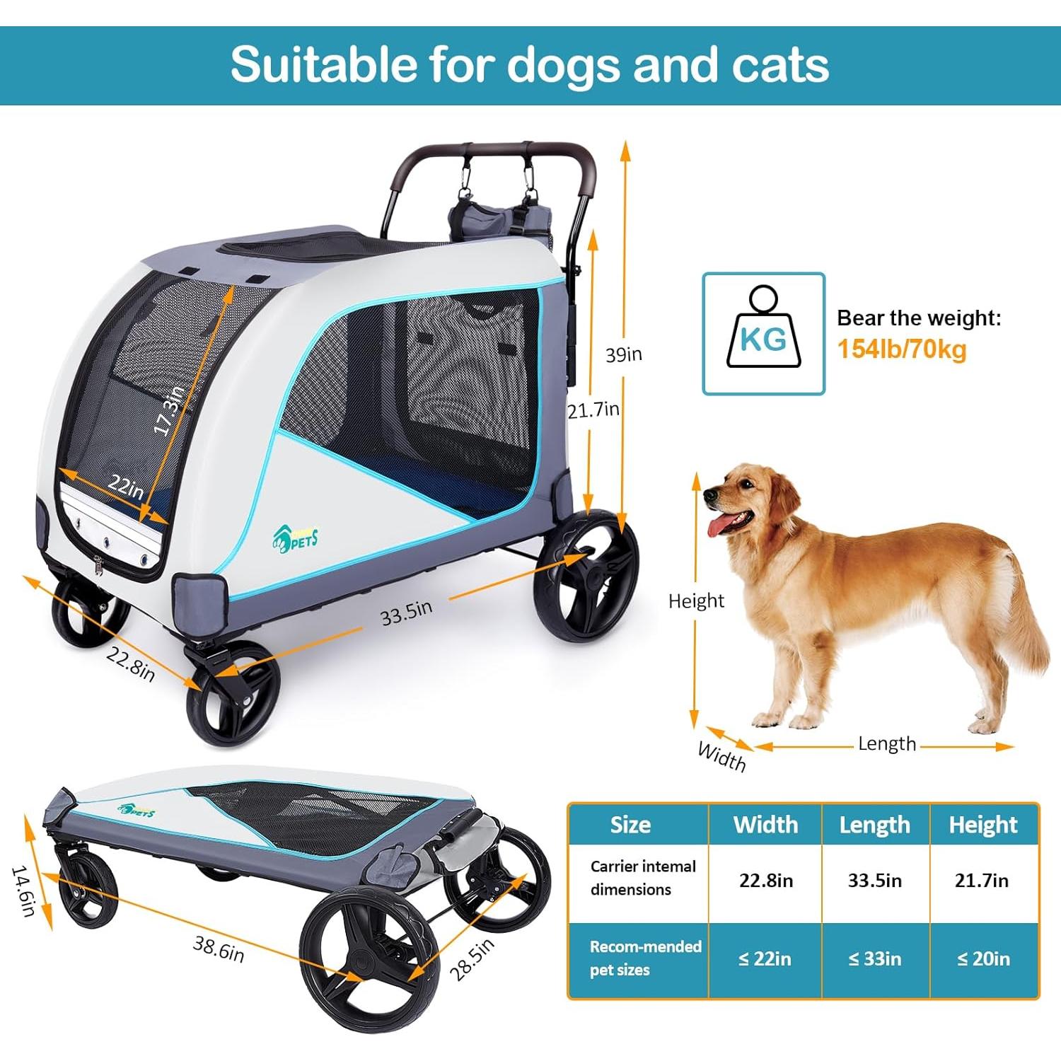 Carro de Perro Extra Grande Ownpets 70kg Plegable con Bolsa