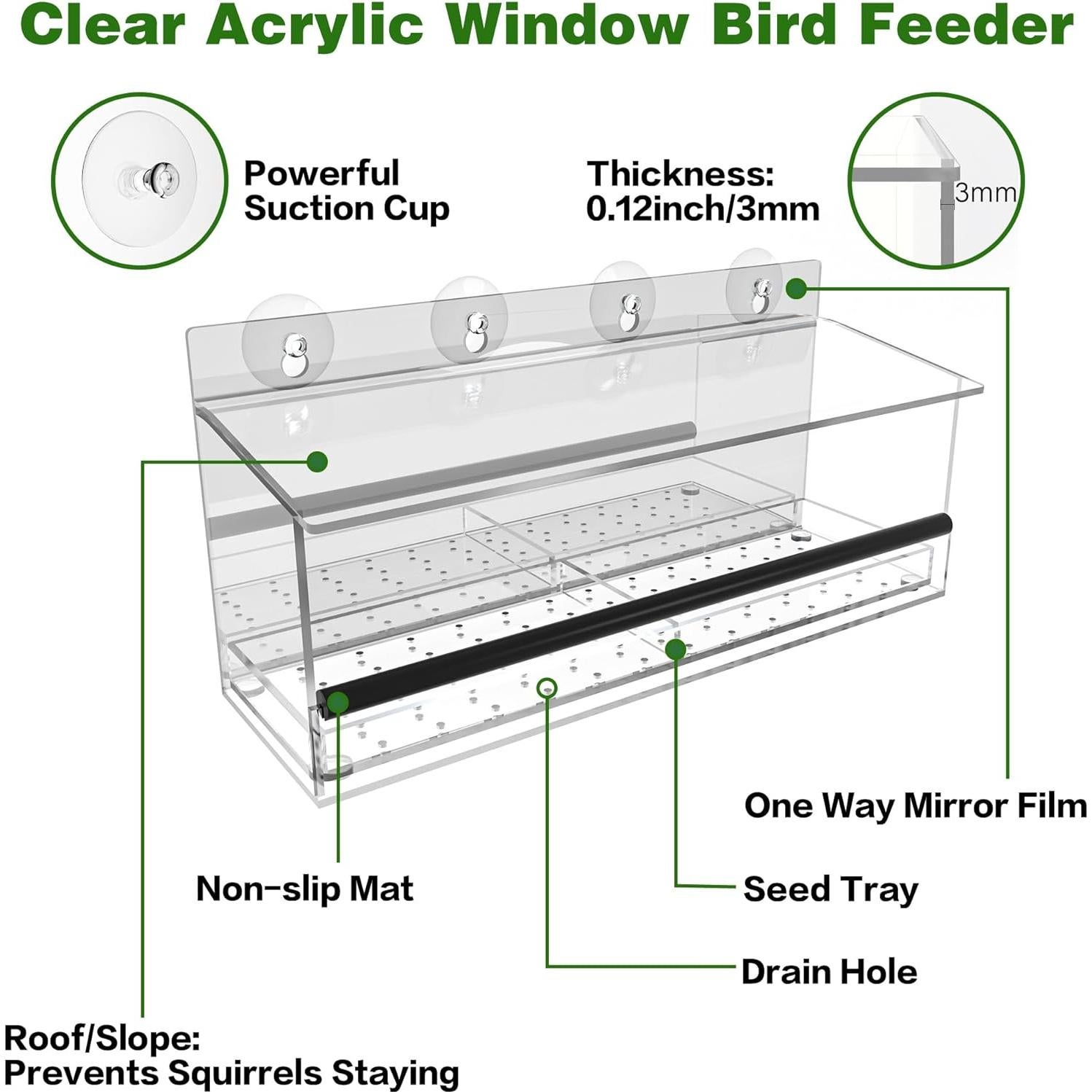 Comedero para Aves de Ventana MKLZ Acrílico Transparente 30x10cm