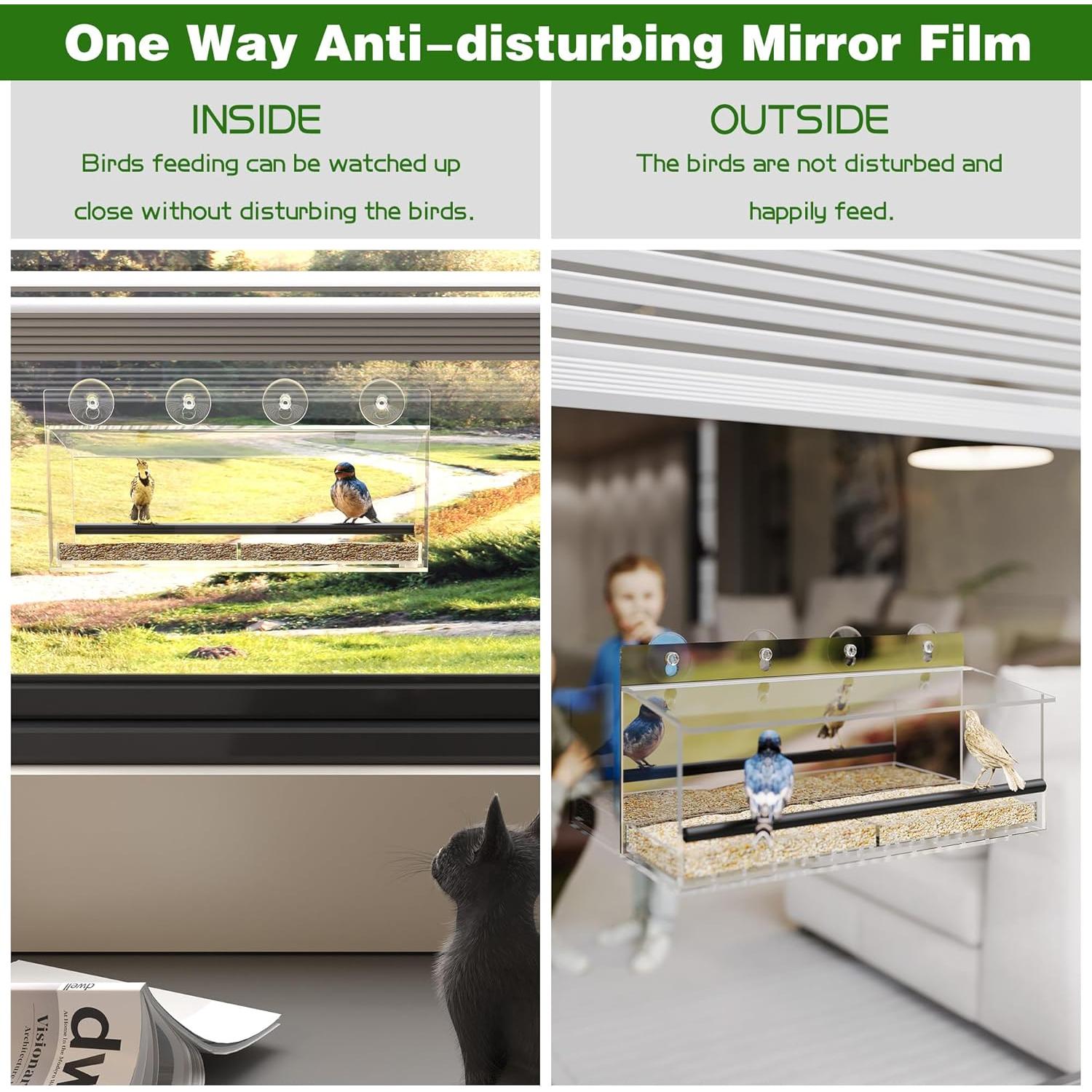 Comedero para Aves de Ventana MKLZ Acrílico Transparente 30x10cm