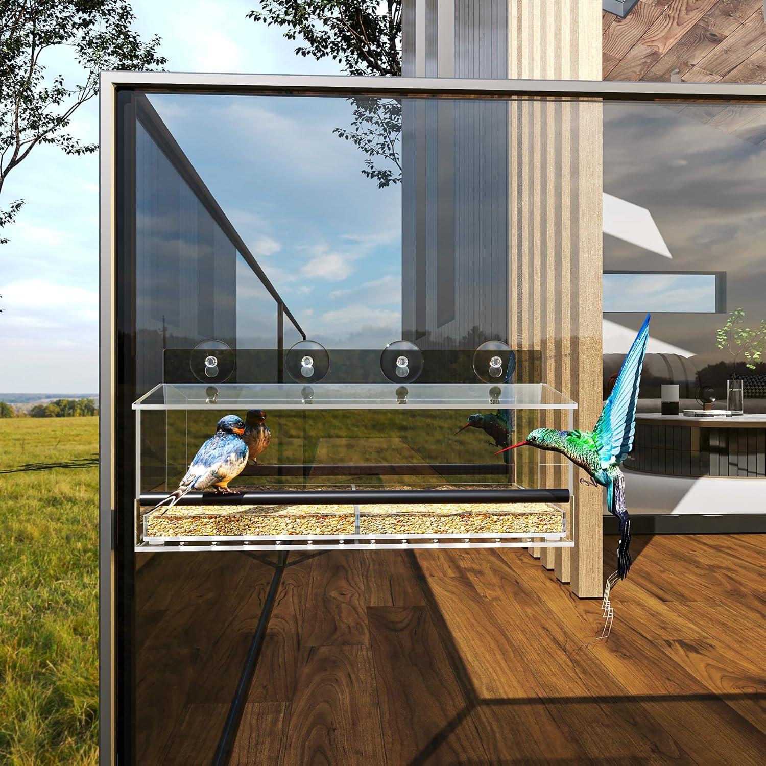 Comedero para Aves de Ventana MKLZ Acrílico Transparente 30x10cm