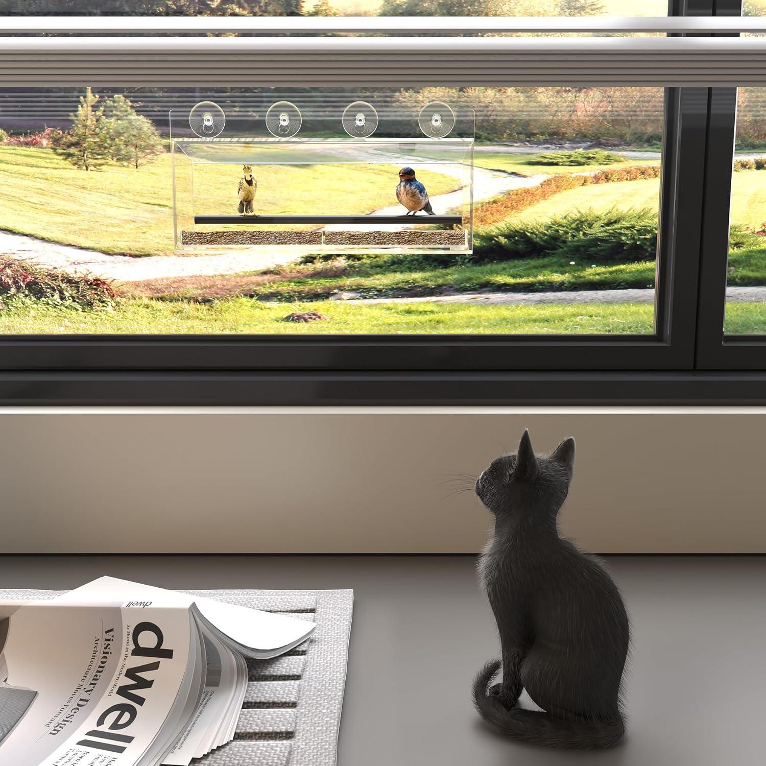 Comedero para Aves de Ventana MKLZ Acrílico Transparente 30x10cm