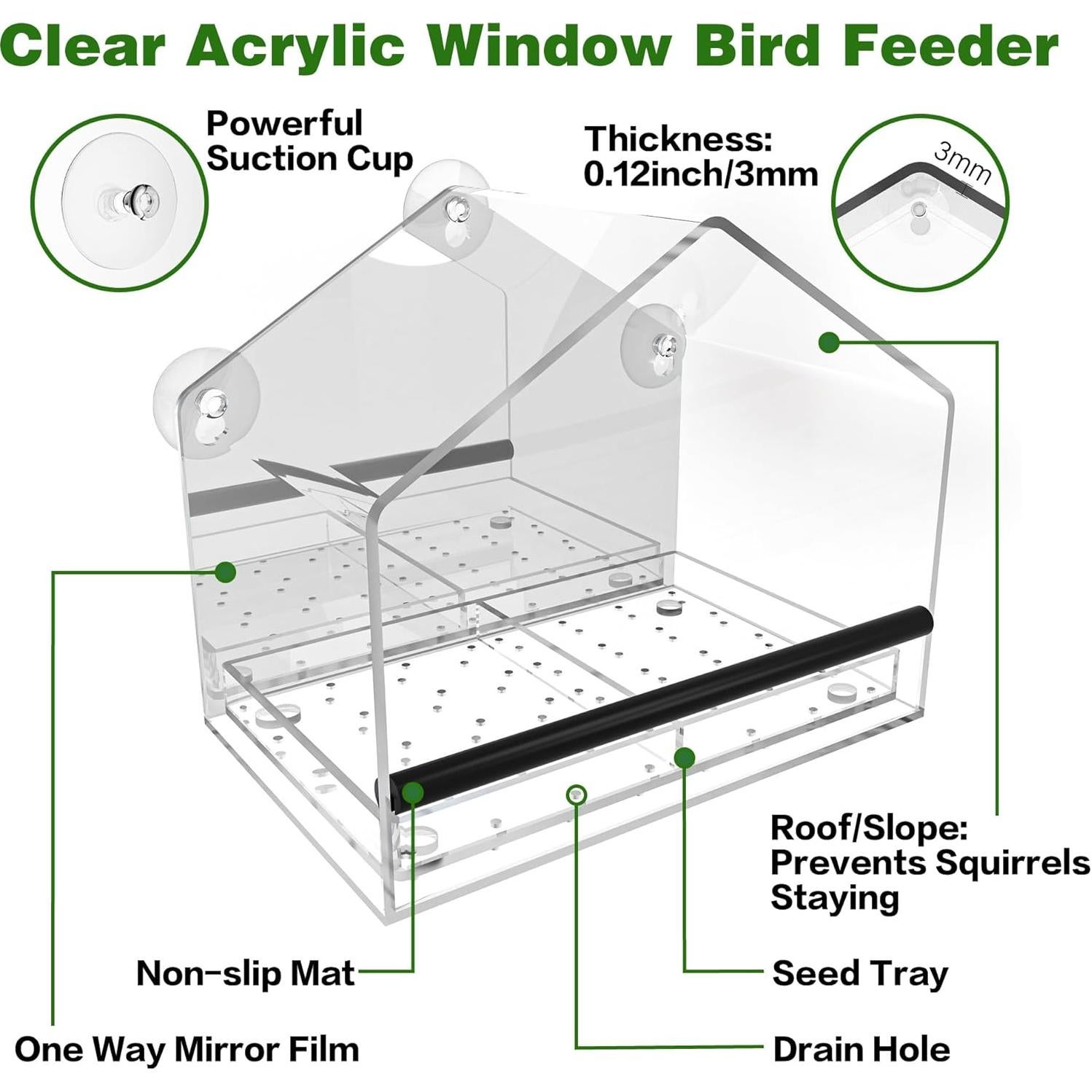Comedero para Aves de Ventana MKLZ Transparente 20x13x17 cm